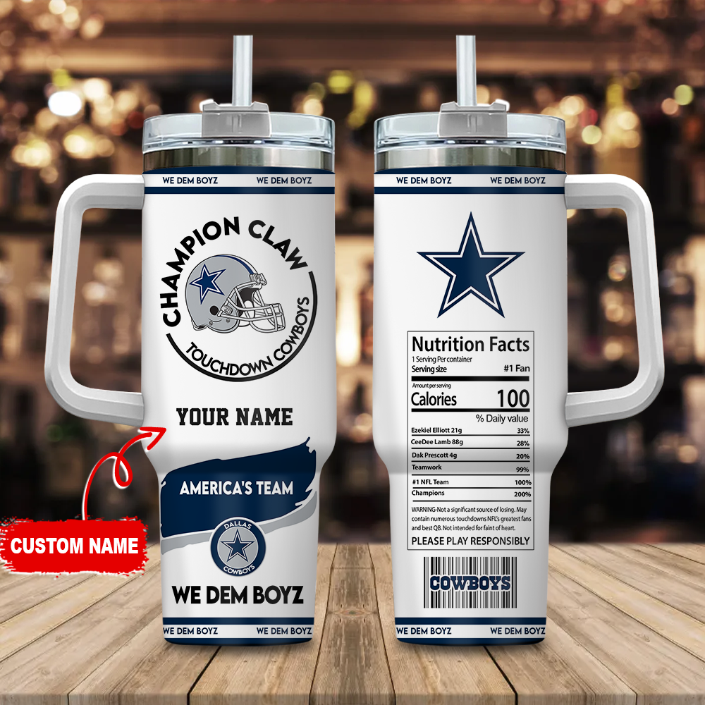Dallas Cowboys NFL Champion Claw Custom Stanley Quencher 40oz Stainless Steel Tumbler With Handle