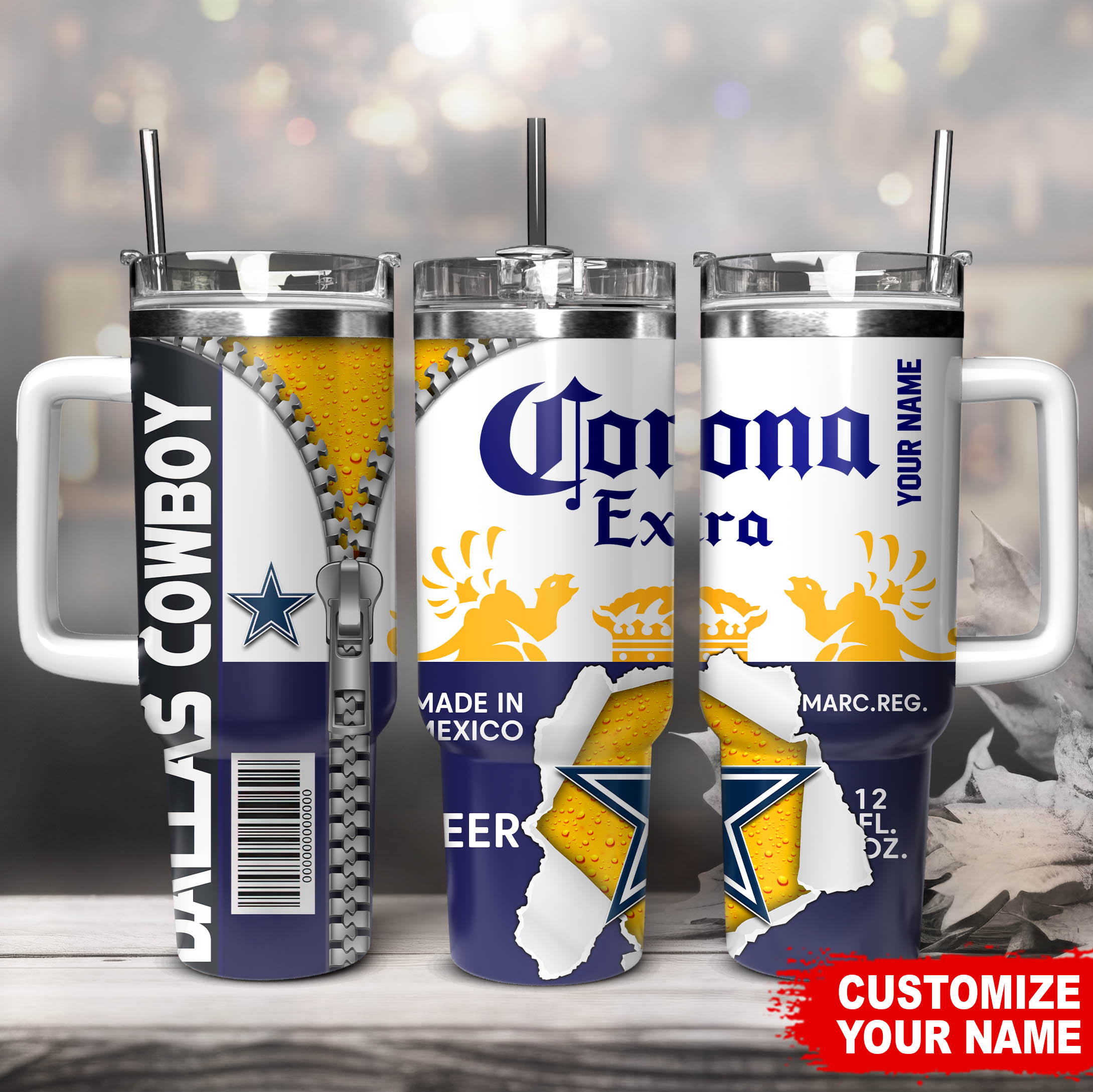 Dallas Cowboys NFL Corona Extra Custom Stanley Quencher 40oz Stainless Steel Tumbler With Handle