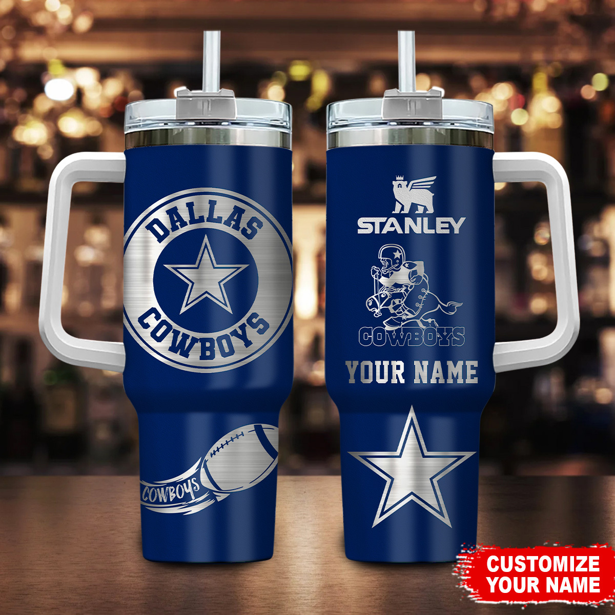 Dallas Cowboys NFL Custom Stanley Quencher 40oz Stainless Steel Tumbler With Handle