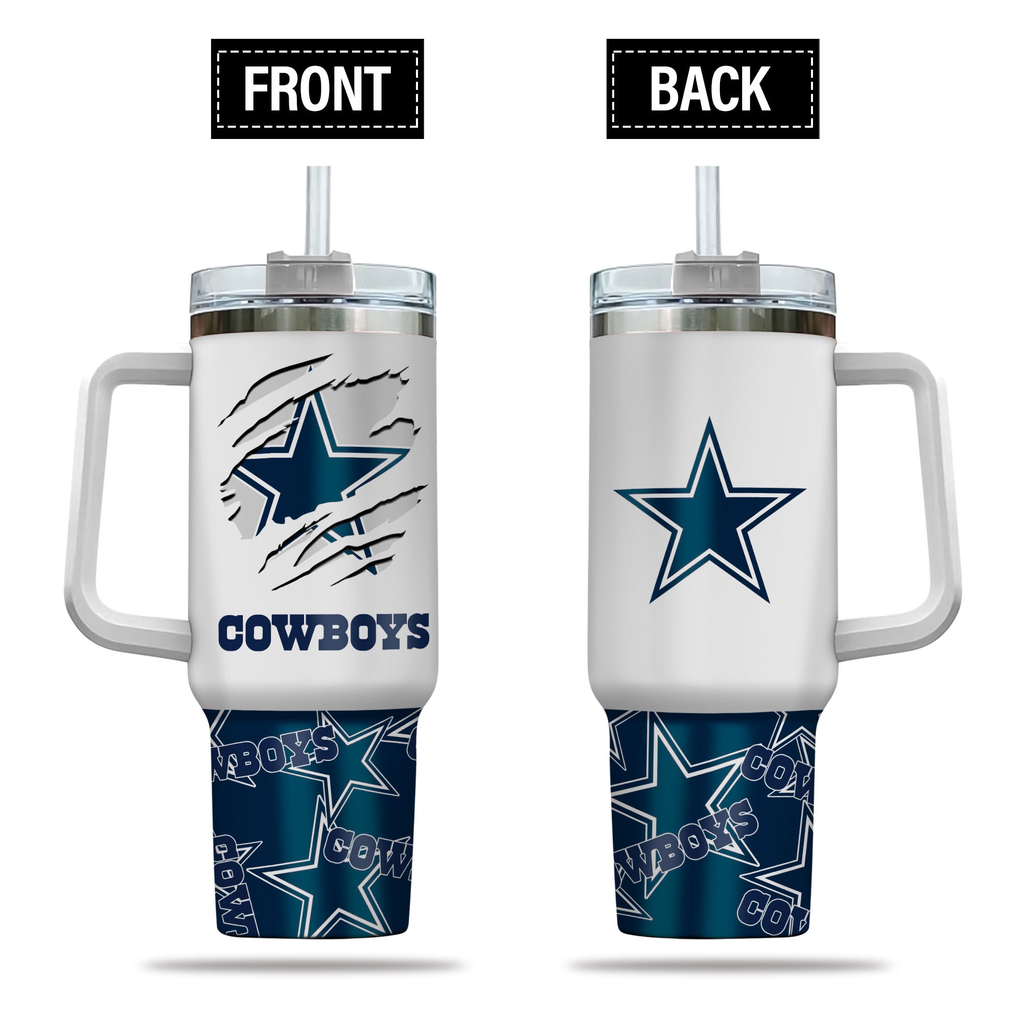 Dallas Cowboys NFL Custom Stanley Quencher 40oz Stainless Steel Tumbler With Handle
