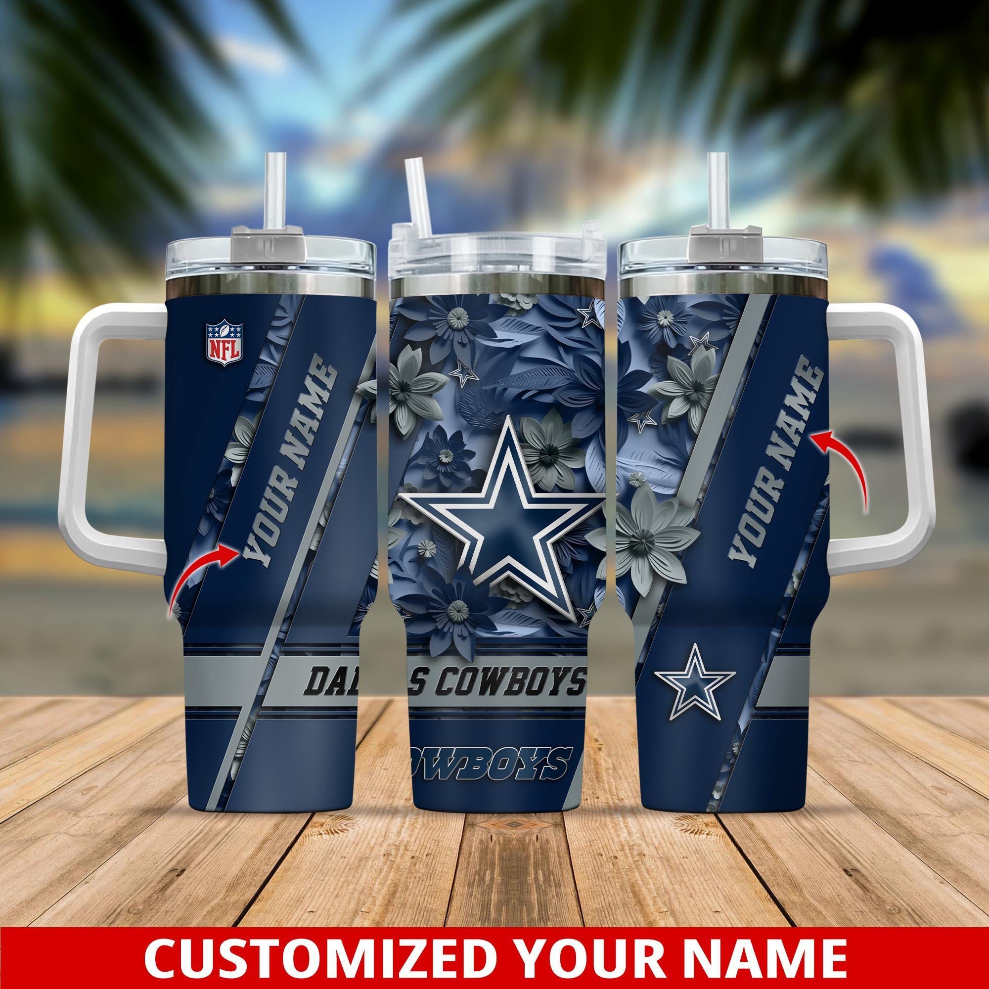 Dallas Cowboys NFL Custom Stanley Quencher 40oz Stainless Steel Tumbler With Handle