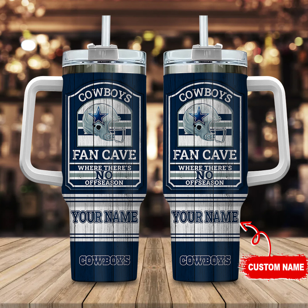 Dallas Cowboys NFL Fan Cave Custom Stanley Quencher 40oz Stainless Steel Tumbler With Handle