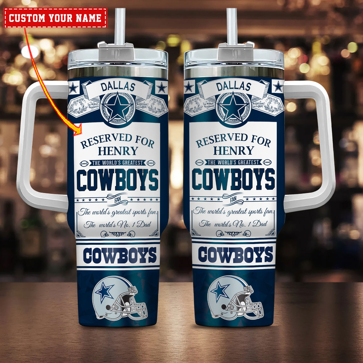 Dallas Cowboys NFL Father's Day Custom Stanley Quencher 40oz Stainless Steel Tumbler With Handle