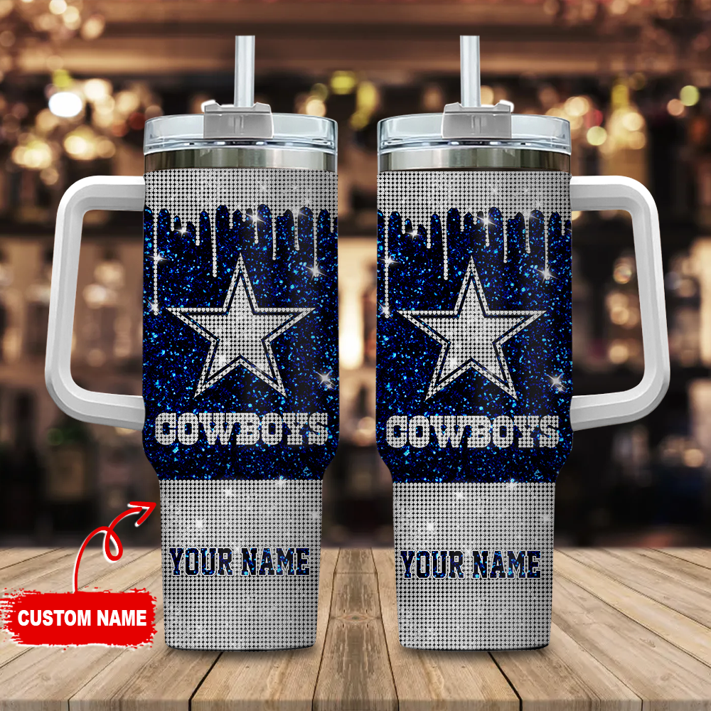 Dallas Cowboys NFL Glitter Custom Stanley Quencher 40oz Stainless Steel Tumbler With Handle