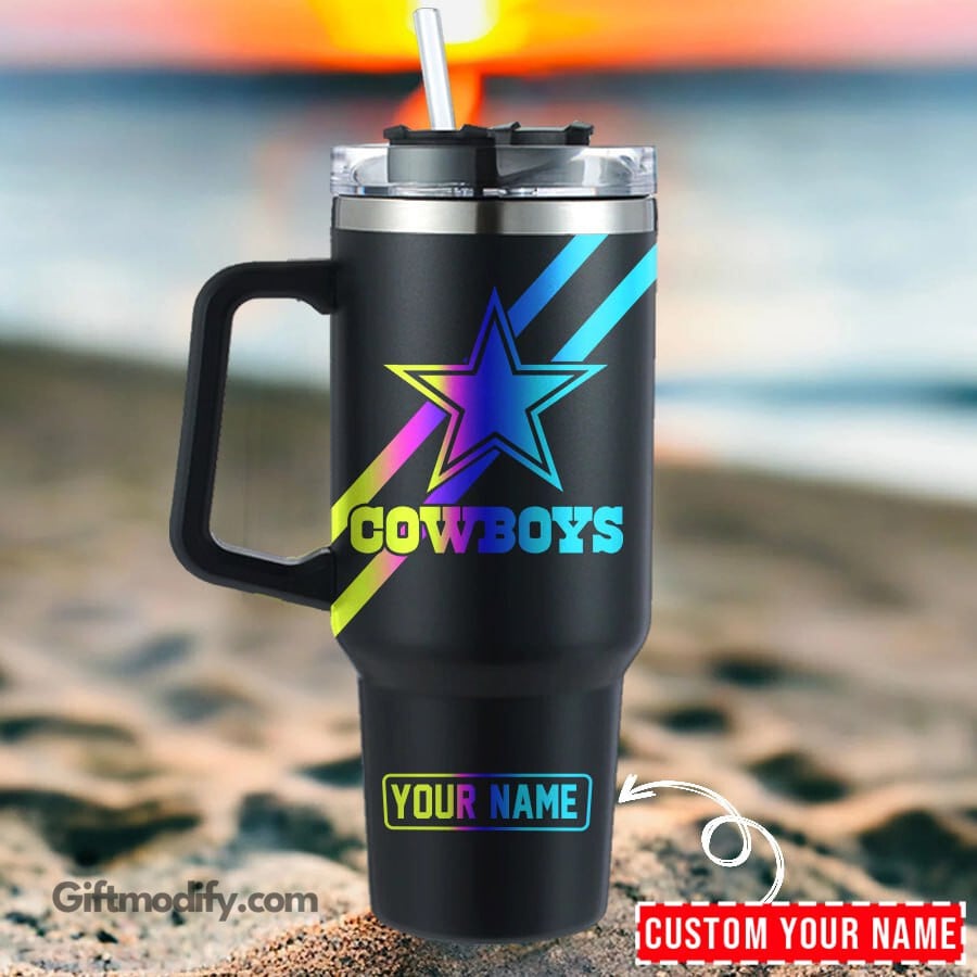 Dallas Cowboys NFL Hologram Logo Custom Stanley Quencher 40oz Stainless Steel Tumbler With Handle