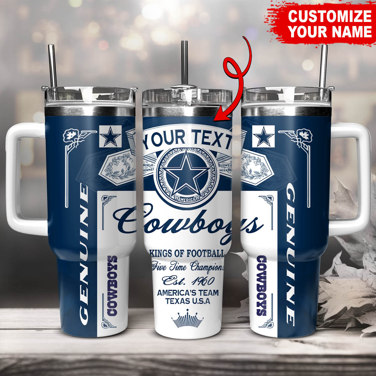 Dallas Cowboys NFL Kings Of Football Custom Stanley Quencher 40oz Stainless Steel Tumbler With Handle