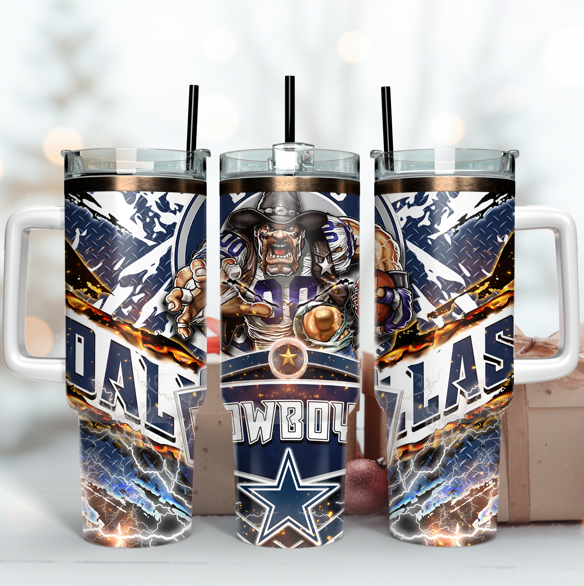 Dallas Cowboys NFL Mascot Custom Stanley Quencher 40oz Stainless Steel Tumbler With Handle