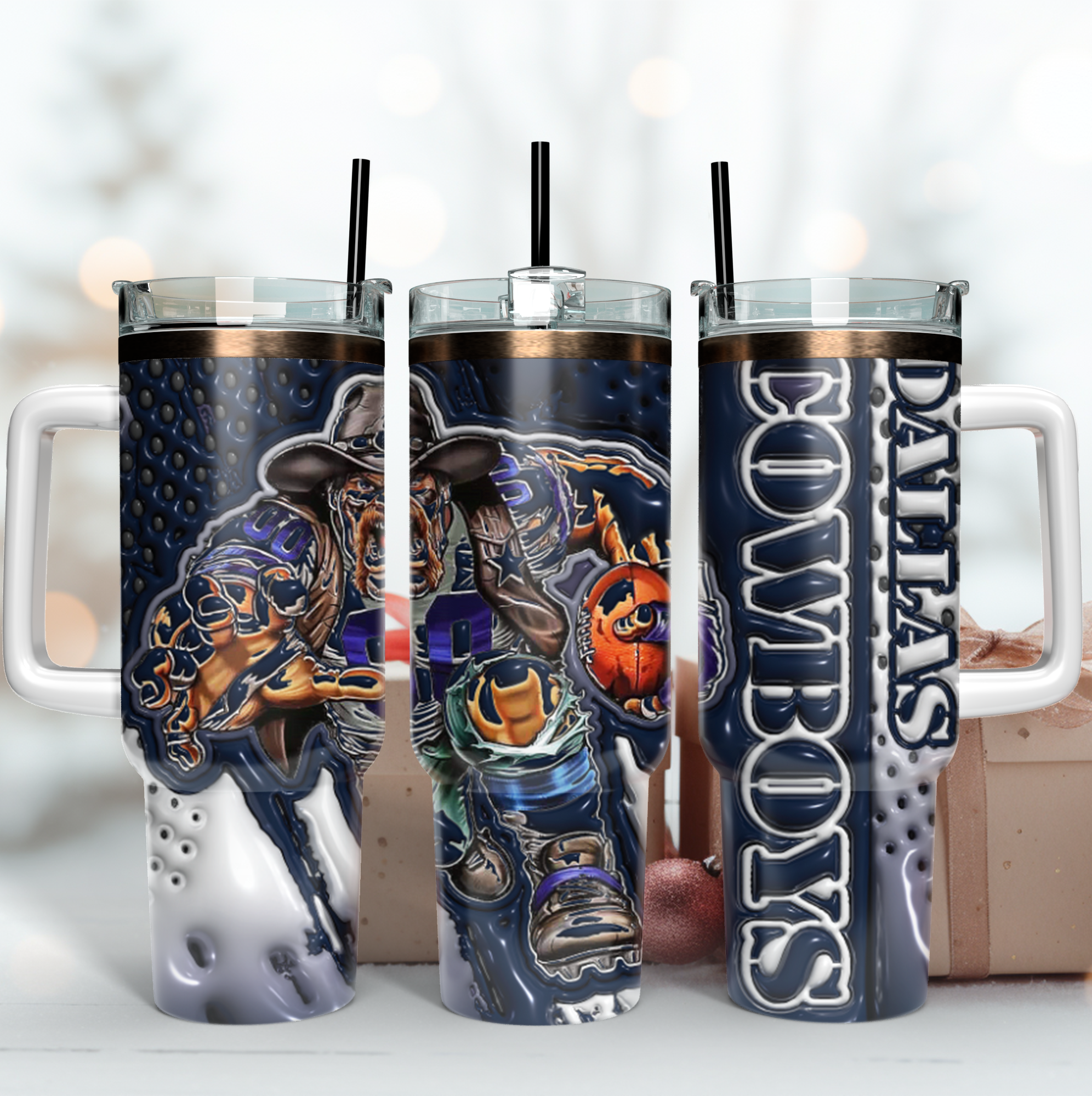 Dallas Cowboys NFL Mascot Custom Stanley Quencher 40oz Stainless Steel Tumbler With Handle