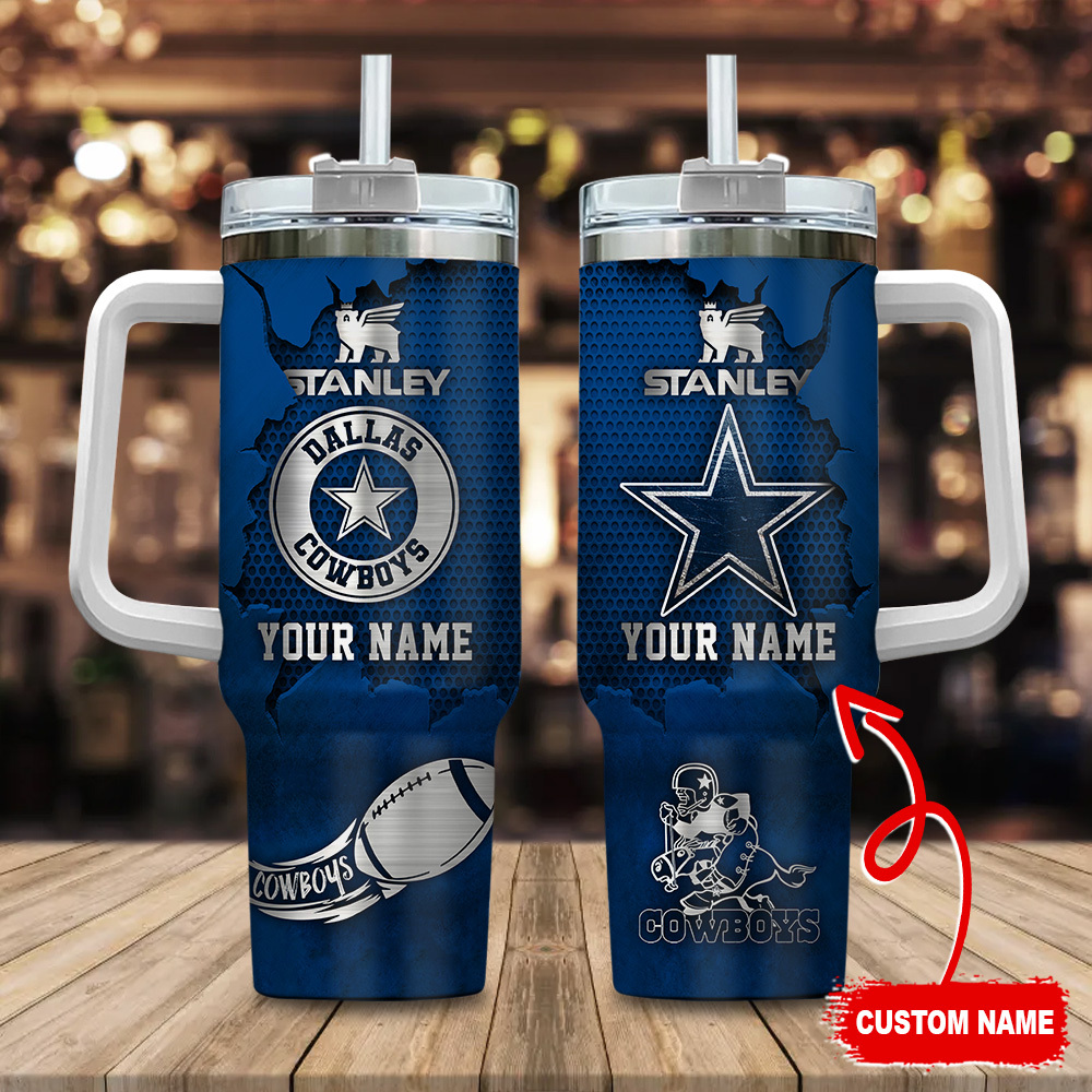 Dallas Cowboys NFL Metal Style Custom Stanley Quencher 40oz Stainless Steel Tumbler With Handle