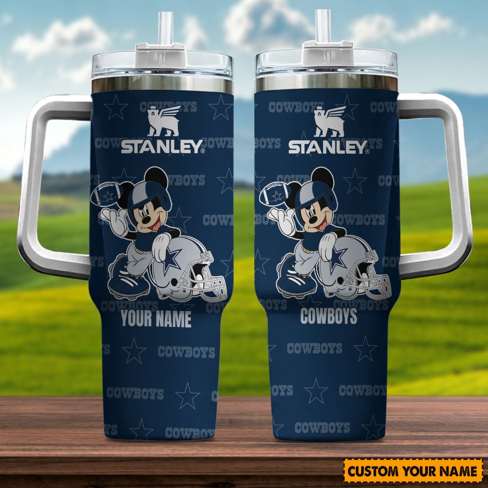 Dallas Cowboys NFL Mickey Mouse Custom Stanley Quencher 40oz Stainless Steel Tumbler With Handle