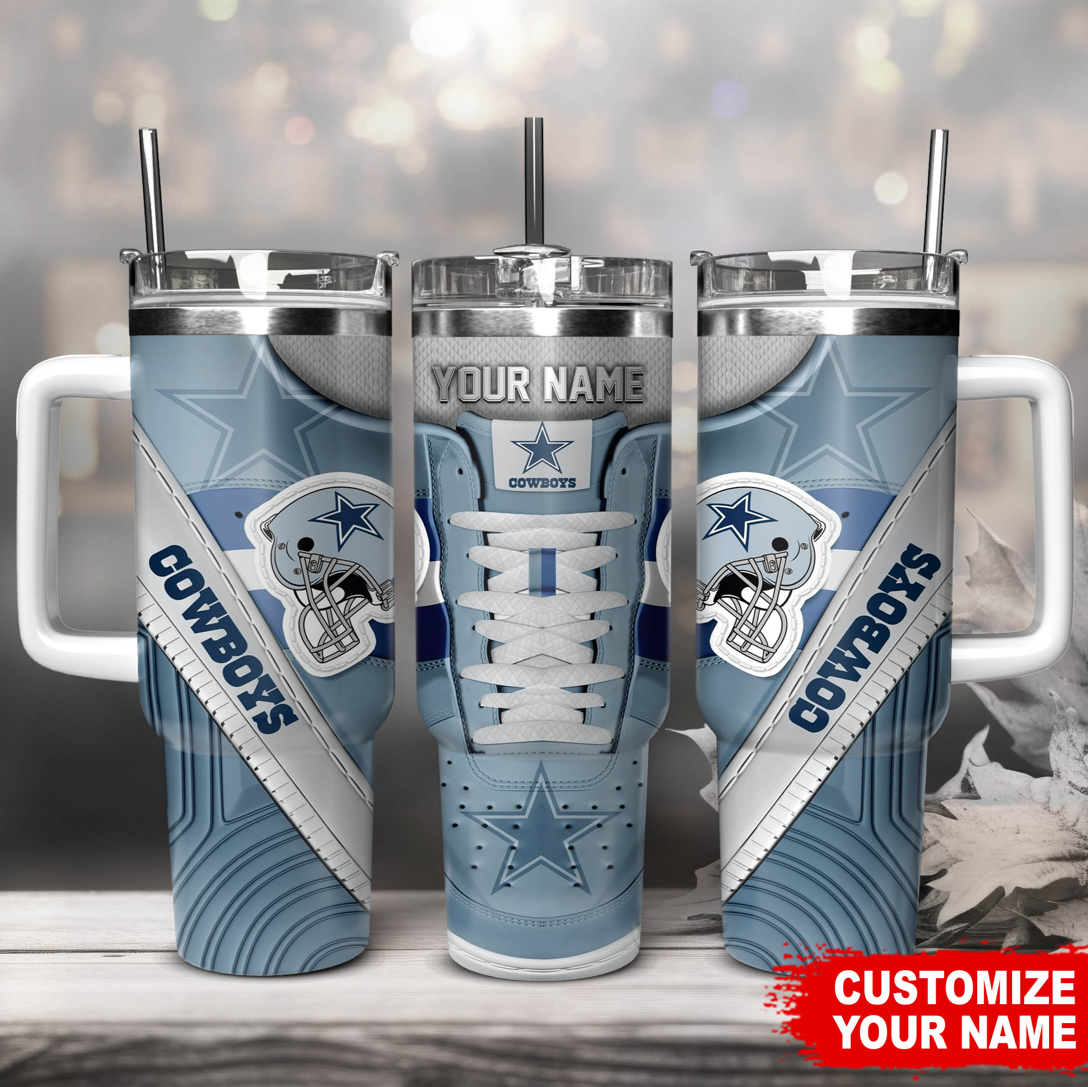 Dallas Cowboys NFL Sneaker Custom Stanley Quencher 40oz Stainless Steel Tumbler With Handle