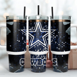 Dallas Cowboys NFL Stained Glass Effect Custom Stanley Quencher 40oz Stainless Steel Tumbler With Handle