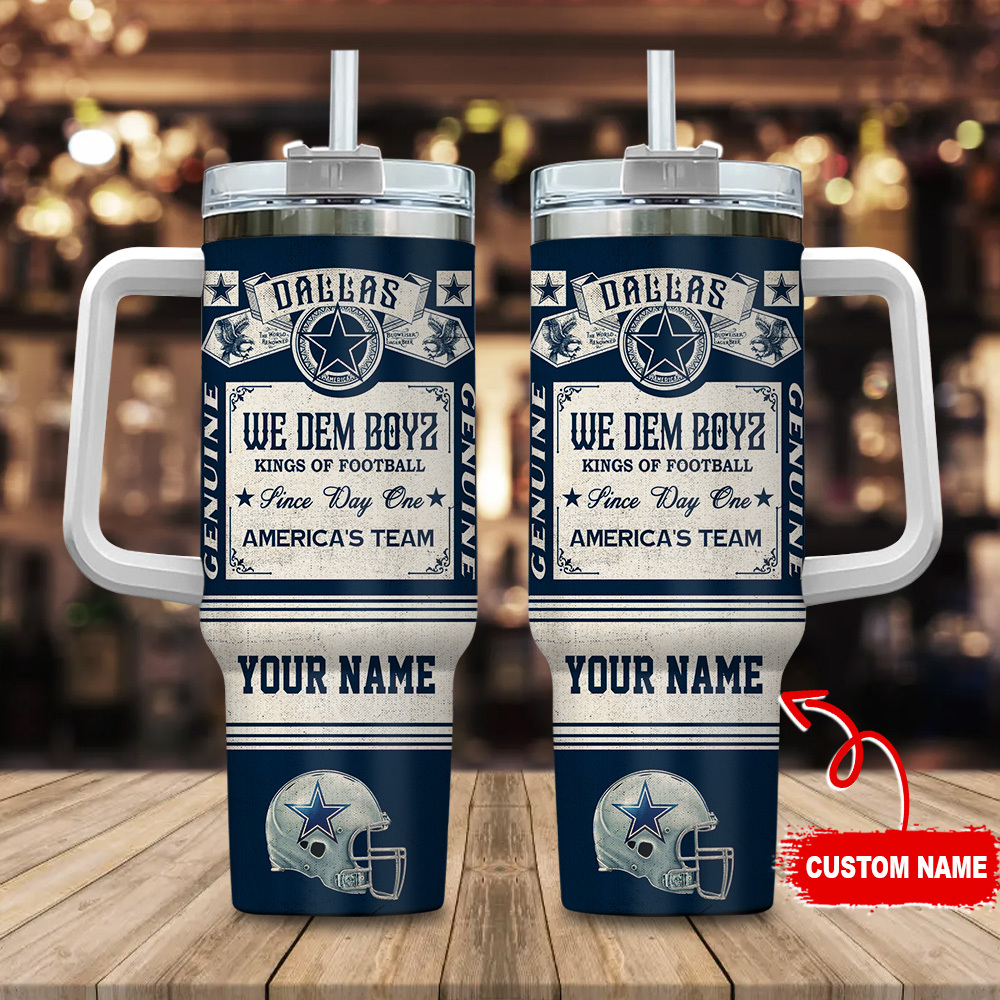 Dallas Cowboys NFL Vintage Kings Of Football Custom Stanley Quencher 40oz Stainless Steel Tumbler With Handle