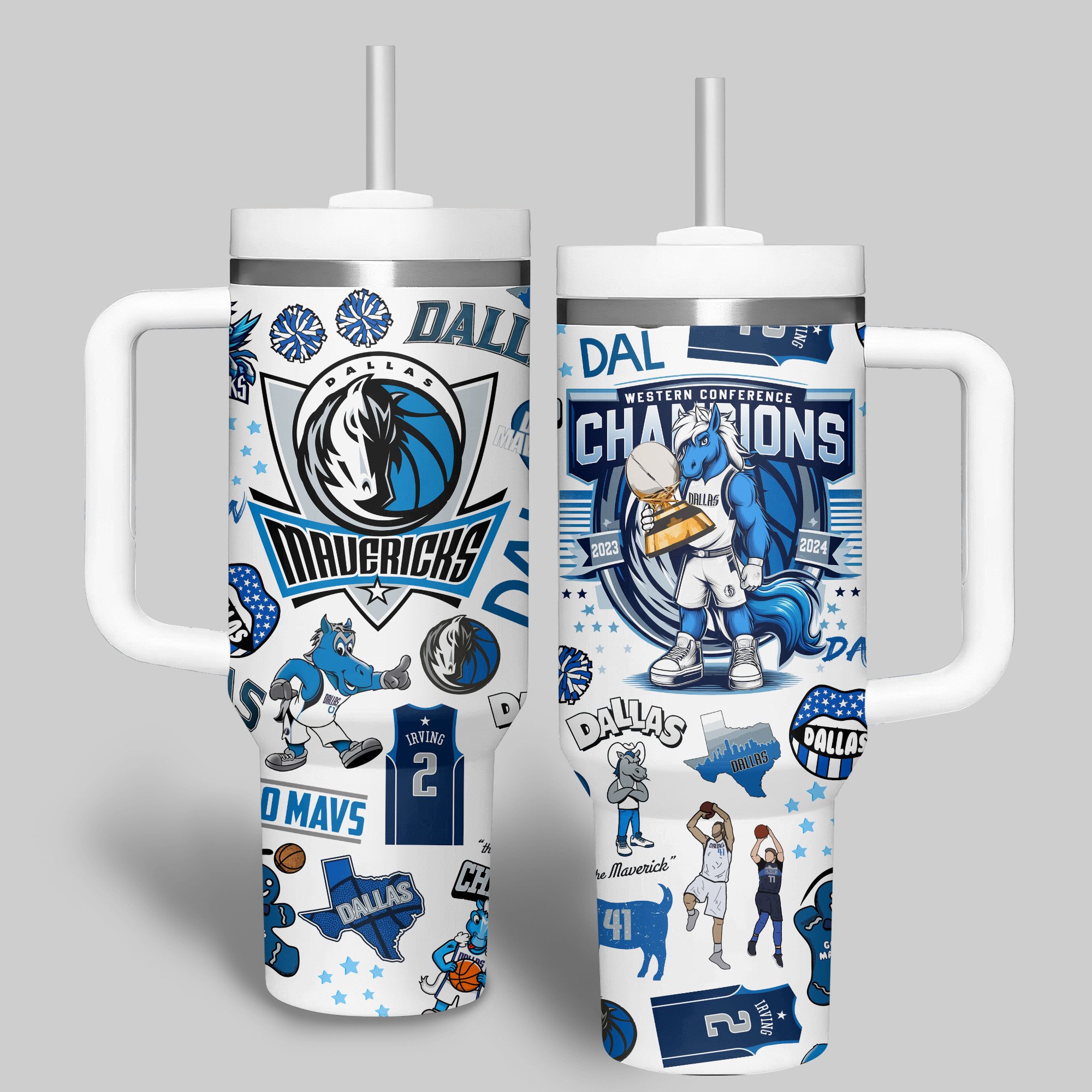 Dallas Mavericks NBA Custom Stanley Quencher 40oz Stainless Steel Tumbler With Handle