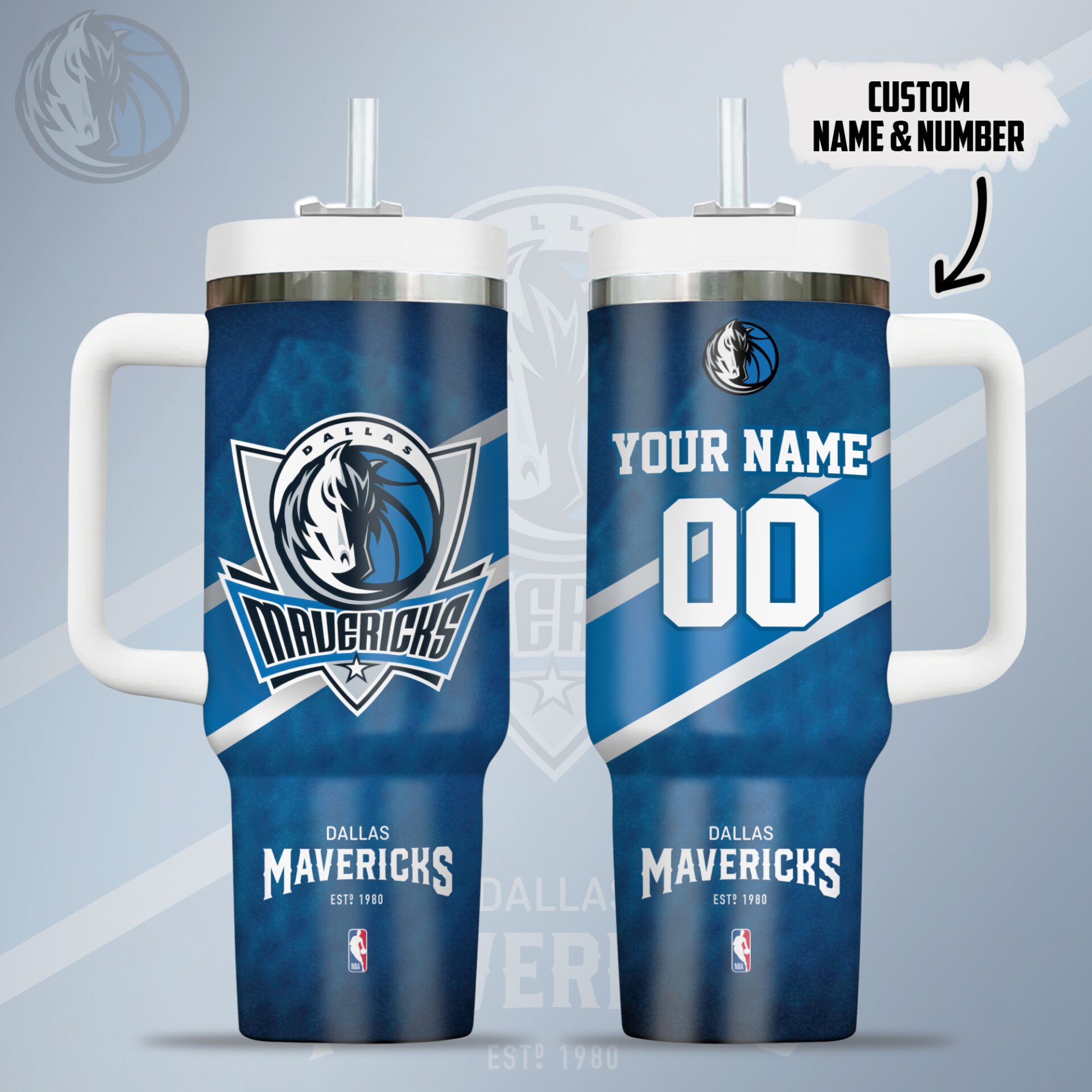 Dallas Mavericks NBA Custom Stanley Quencher 40oz Stainless Steel Tumbler With Handle