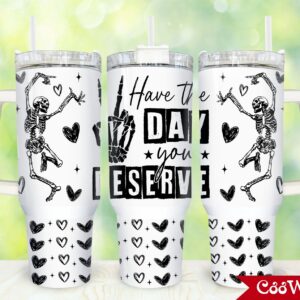 Dancing Skeleton Custom Stanley Quencher 40oz Stainless Steel Tumbler With Handle