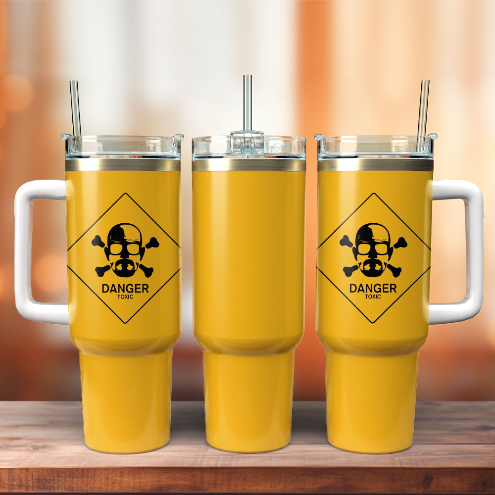 Danger Toxic Hazard Signs Custom Stanley Quencher 40oz Stainless Steel Tumbler With Handle
