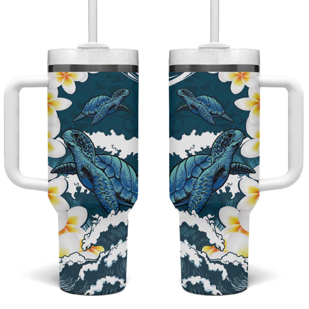 Dark Teal Polynesia Polynesian Frangipani With Sea Turtles Custom Stanley Quencher 40oz Stainless Steel Tumbler With Handle