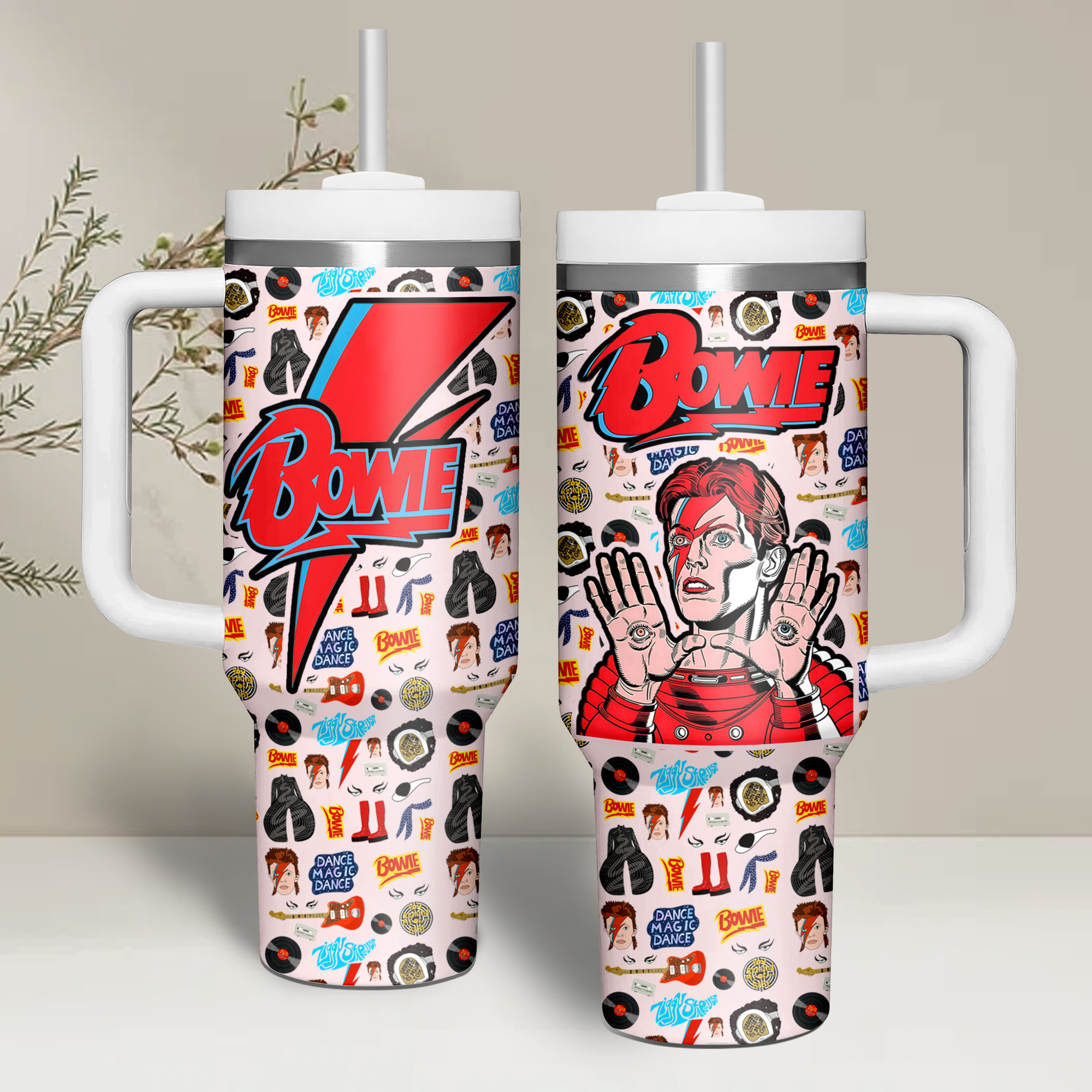 David Bowie Music Custom Stanley Quencher 40oz Stainless Steel Tumbler With Handle
