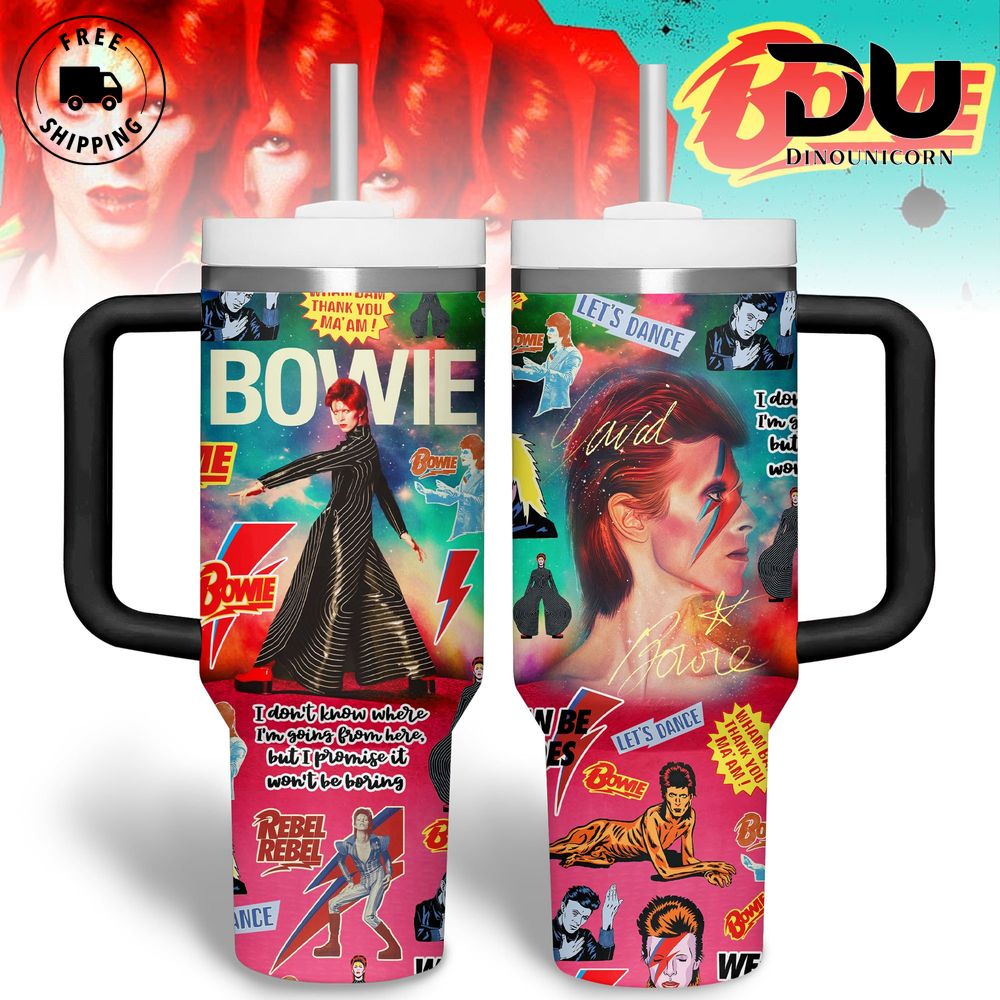 David Bowie Music Custom Stanley Quencher 40oz Stainless Steel Tumbler With Handle