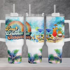 Day Drinking Season Summer Cocktails Custom Stanley Quencher 40oz Stainless Steel Tumbler With Handle