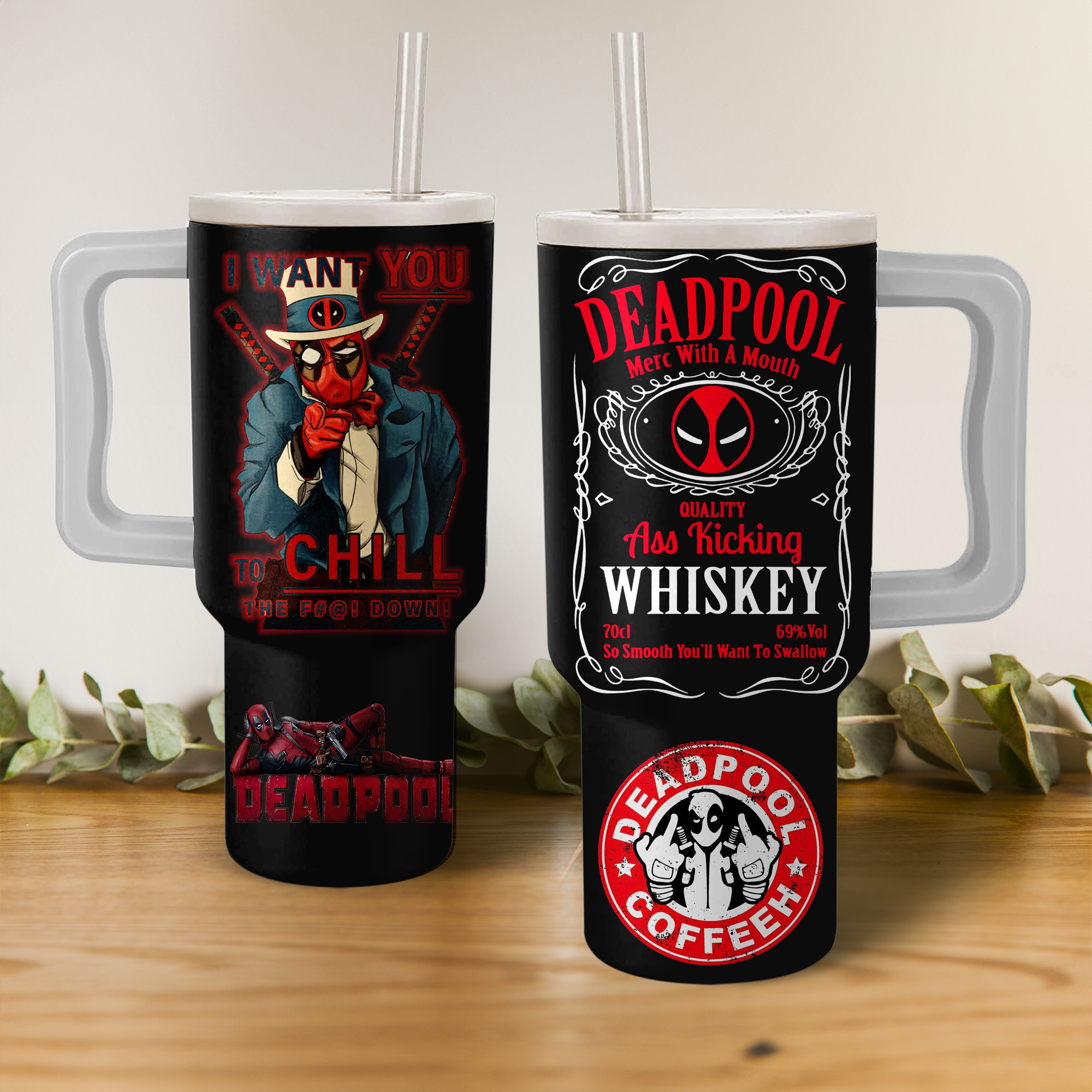 Deadpool Movies Custom Stanley Quencher 40oz Stainless Steel Tumbler With Handle