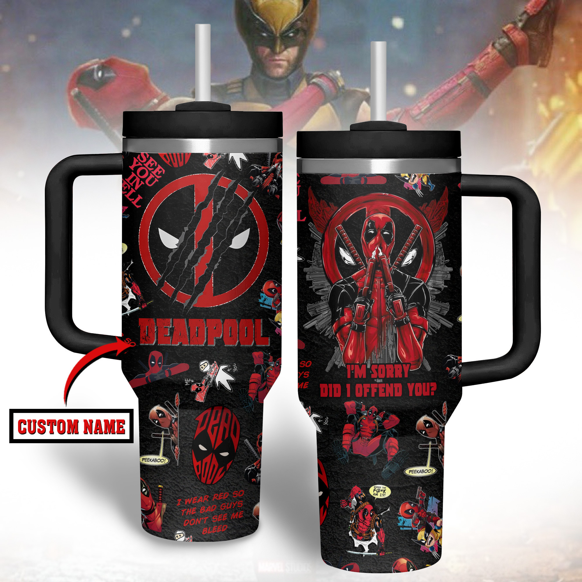 Deadpool Movies Custom Stanley Quencher 40oz Stainless Steel Tumbler With Handle