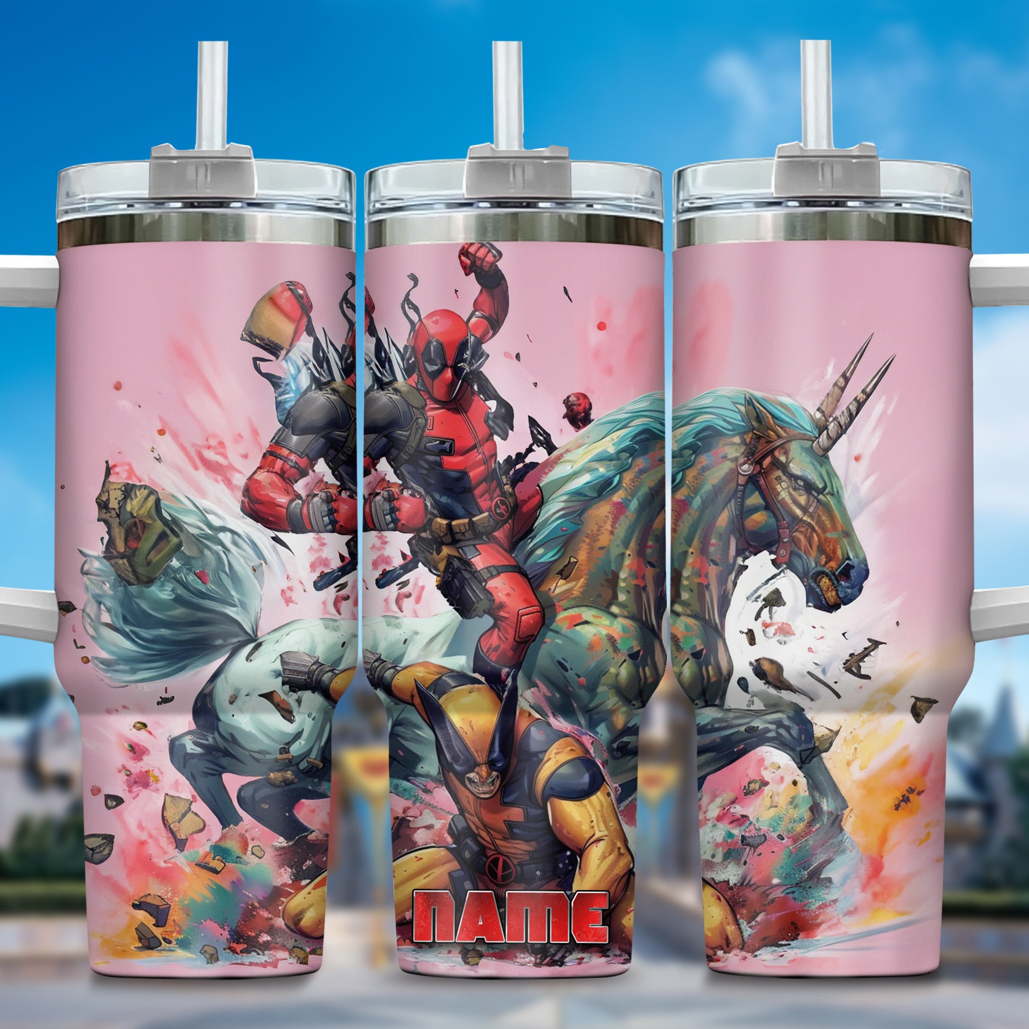Deadpool Movies Custom Stanley Quencher 40oz Stainless Steel Tumbler With Handle