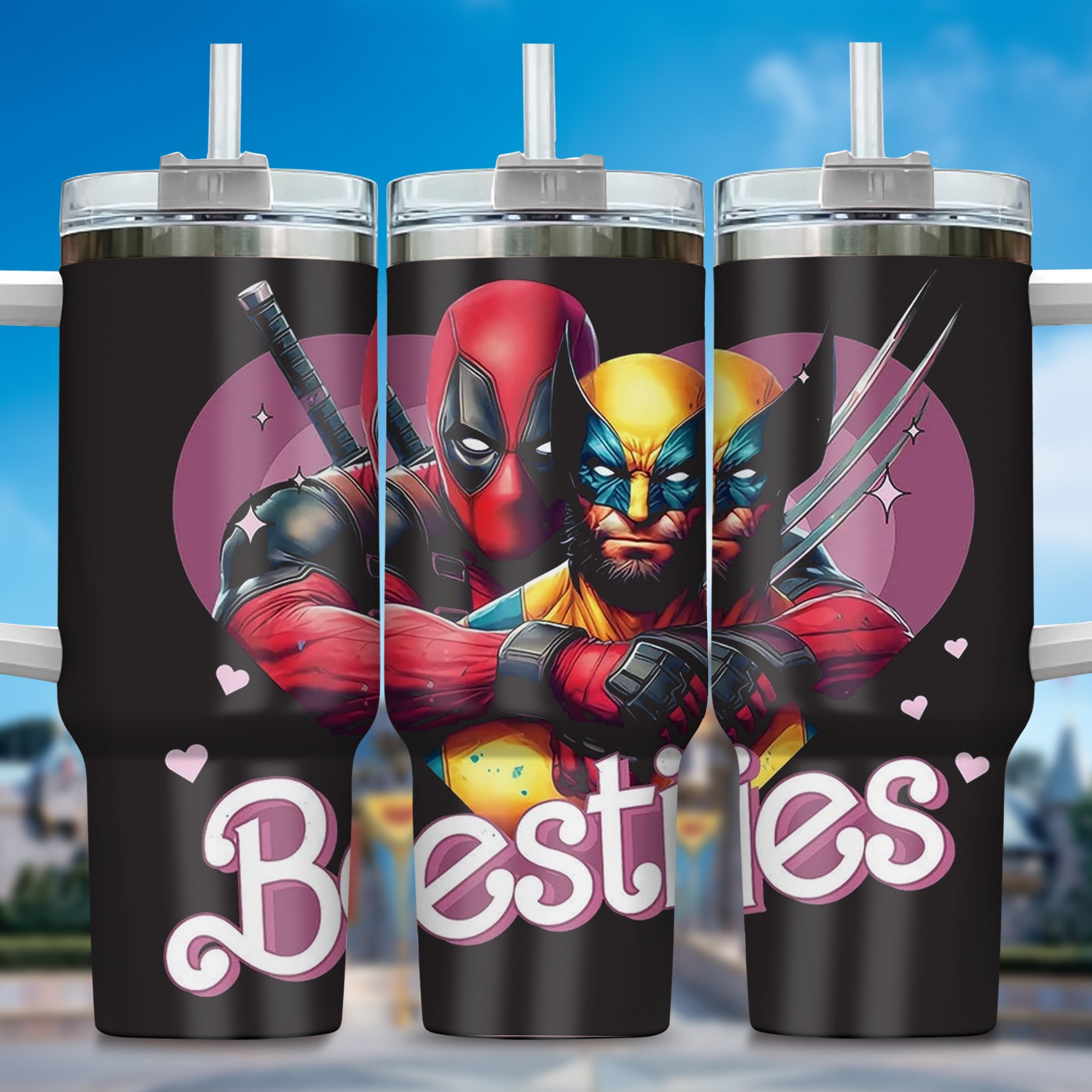Deadpool Wolverine Movies Custom Stanley Quencher 40oz Stainless Steel Tumbler With Handle