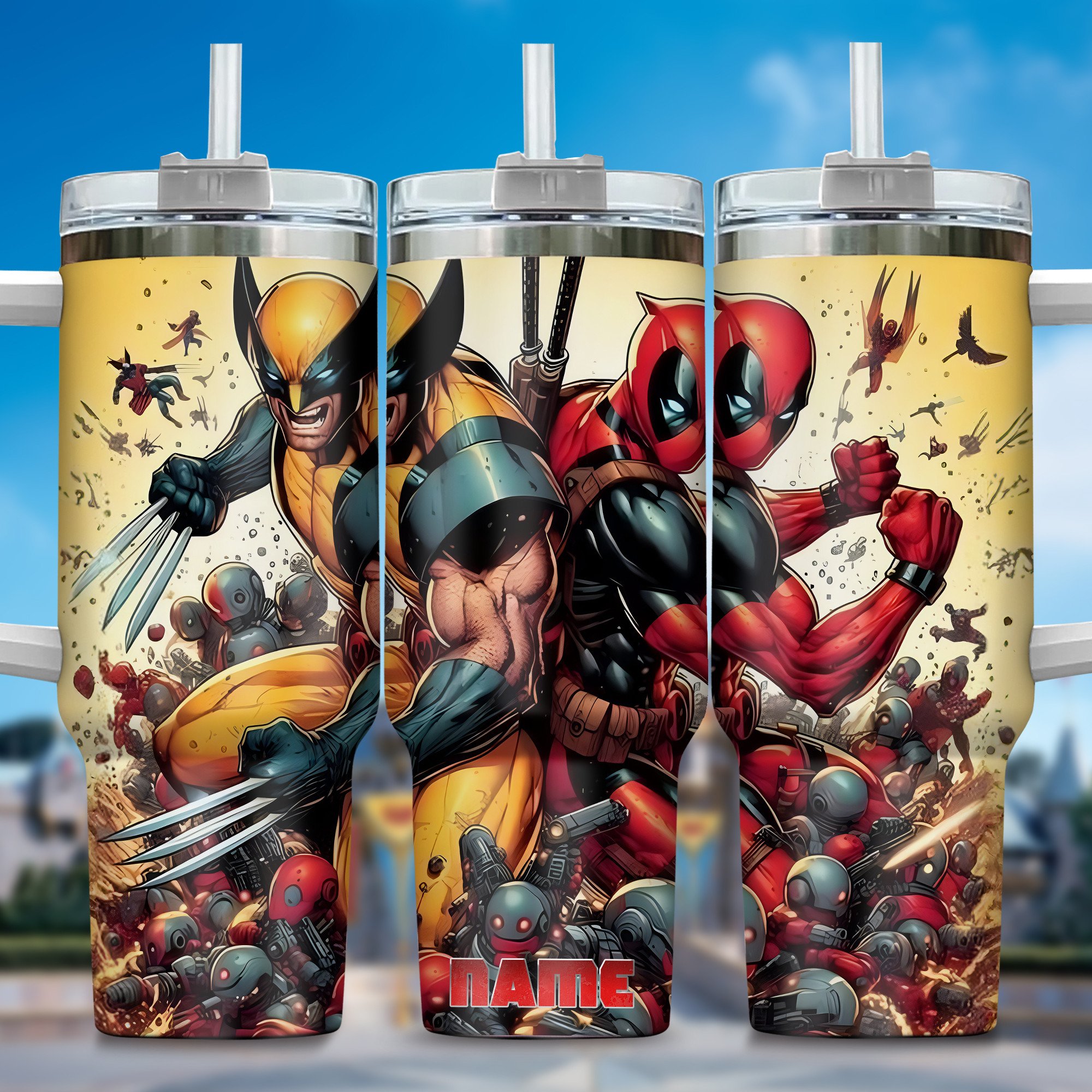 Deadpool Wolverine Movies Custom Stanley Quencher 40oz Stainless Steel Tumbler With Handle