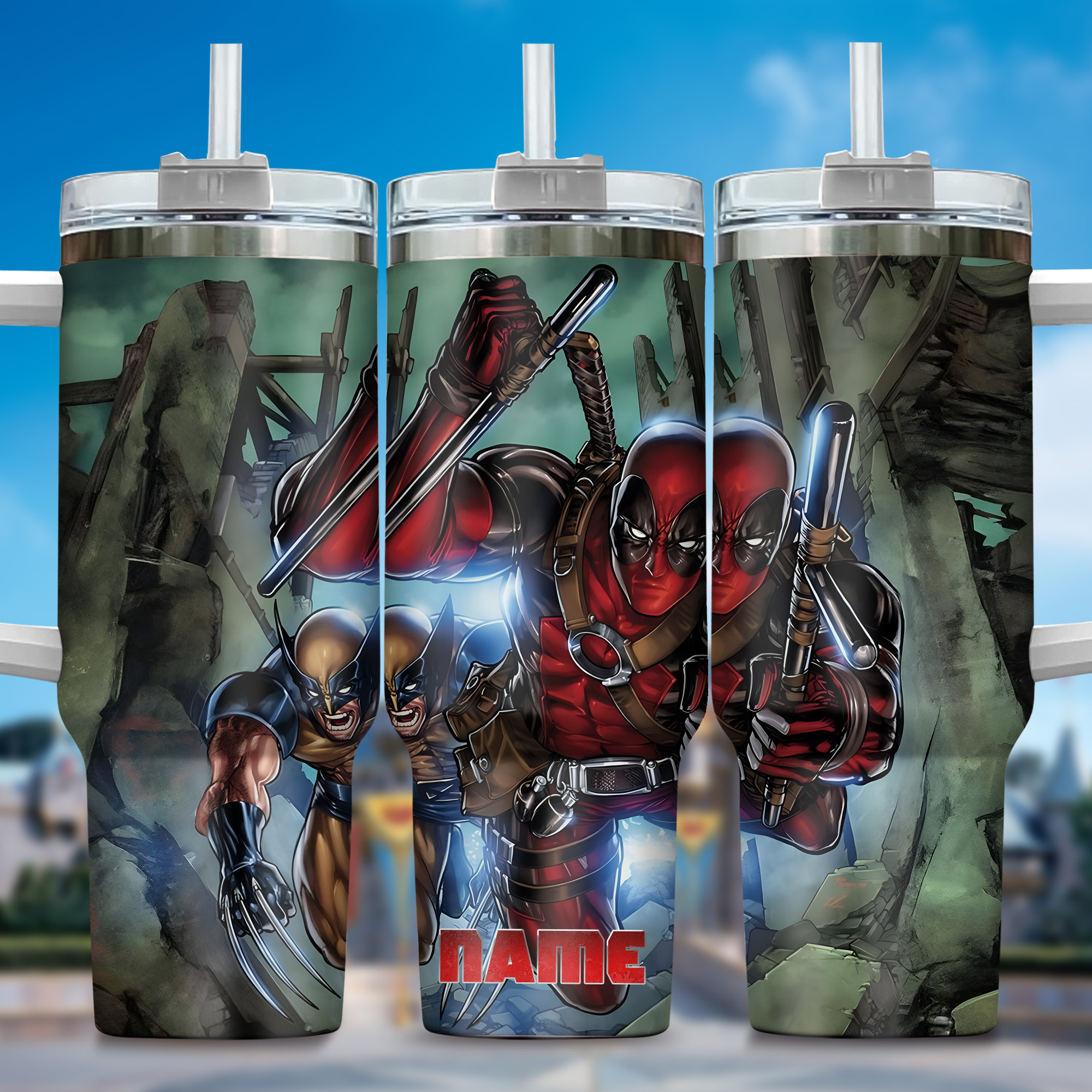Deadpool Wolverine Movies Custom Stanley Quencher 40oz Stainless Steel Tumbler With Handle