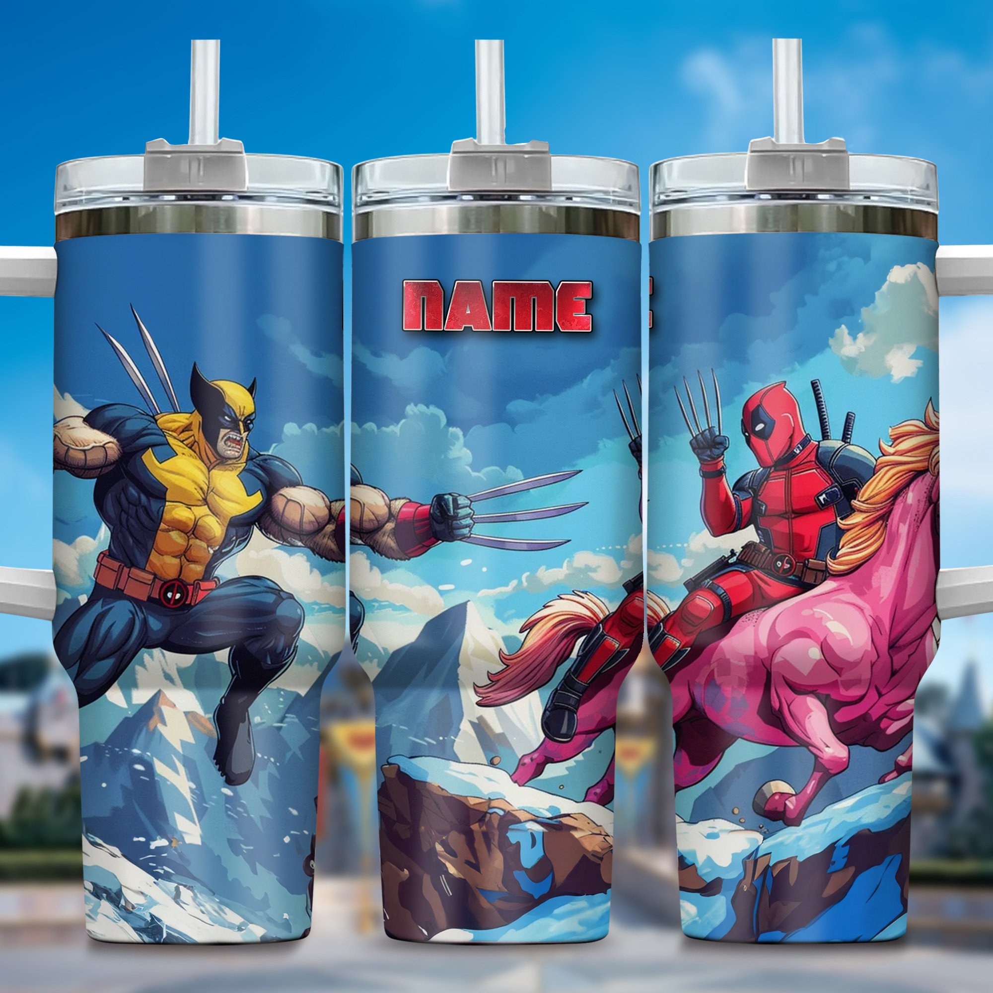 Deadpool Wolverine Movies Custom Stanley Quencher 40oz Stainless Steel Tumbler With Handle