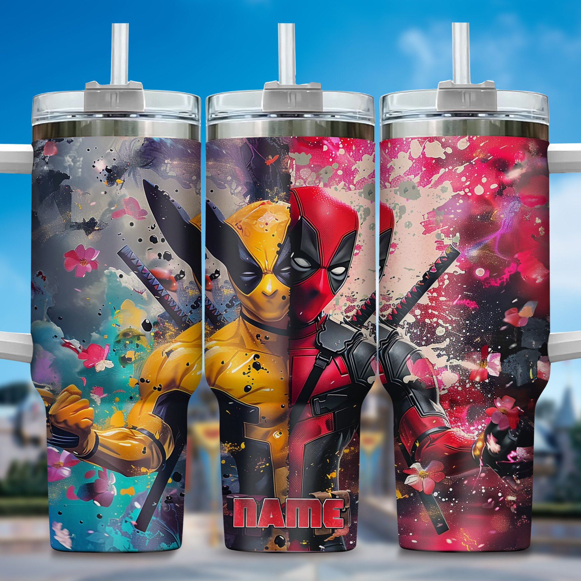 Deadpool Wolverine Movies Custom Stanley Quencher 40oz Stainless Steel Tumbler With Handle