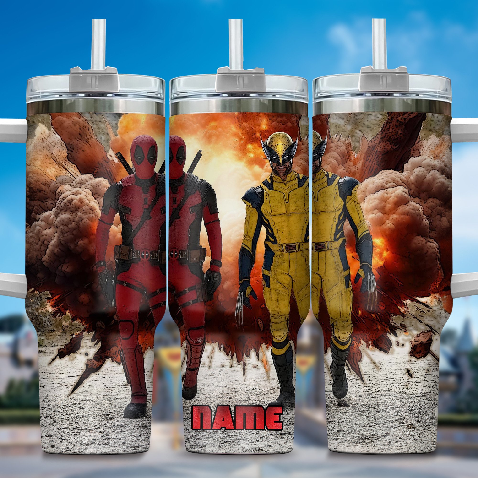 Deadpool Wolverine Movies Custom Stanley Quencher 40oz Stainless Steel Tumbler With Handle