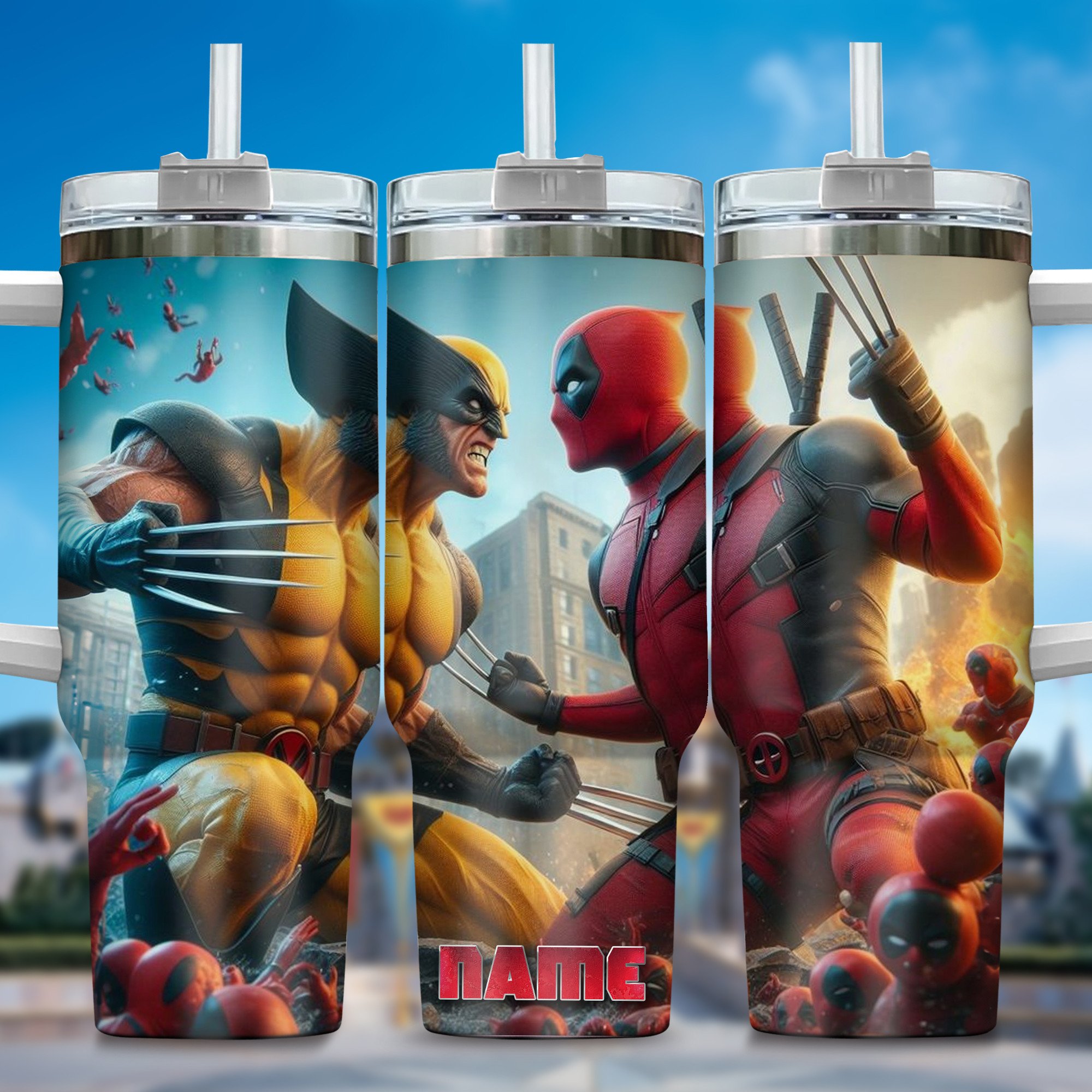 Deadpool Wolverine Movies Custom Stanley Quencher 40oz Stainless Steel Tumbler With Handle