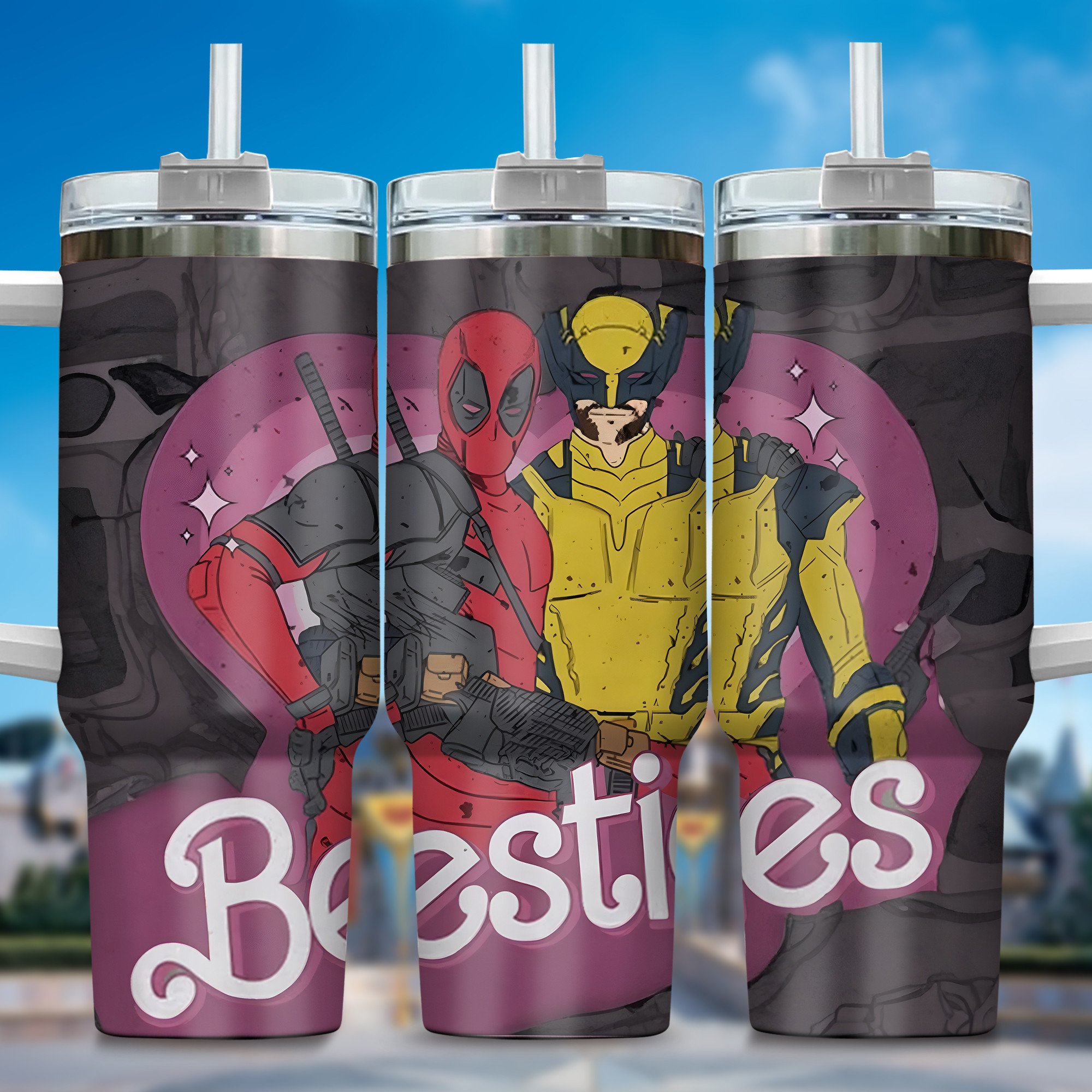 Deadpool Wolverine Movies Custom Stanley Quencher 40oz Stainless Steel Tumbler With Handle