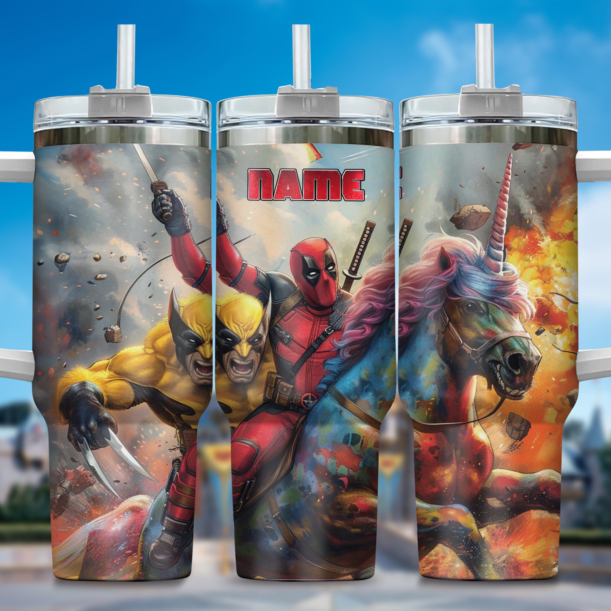 Deadpool Wolverine Movies Custom Stanley Quencher 40oz Stainless Steel Tumbler With Handle