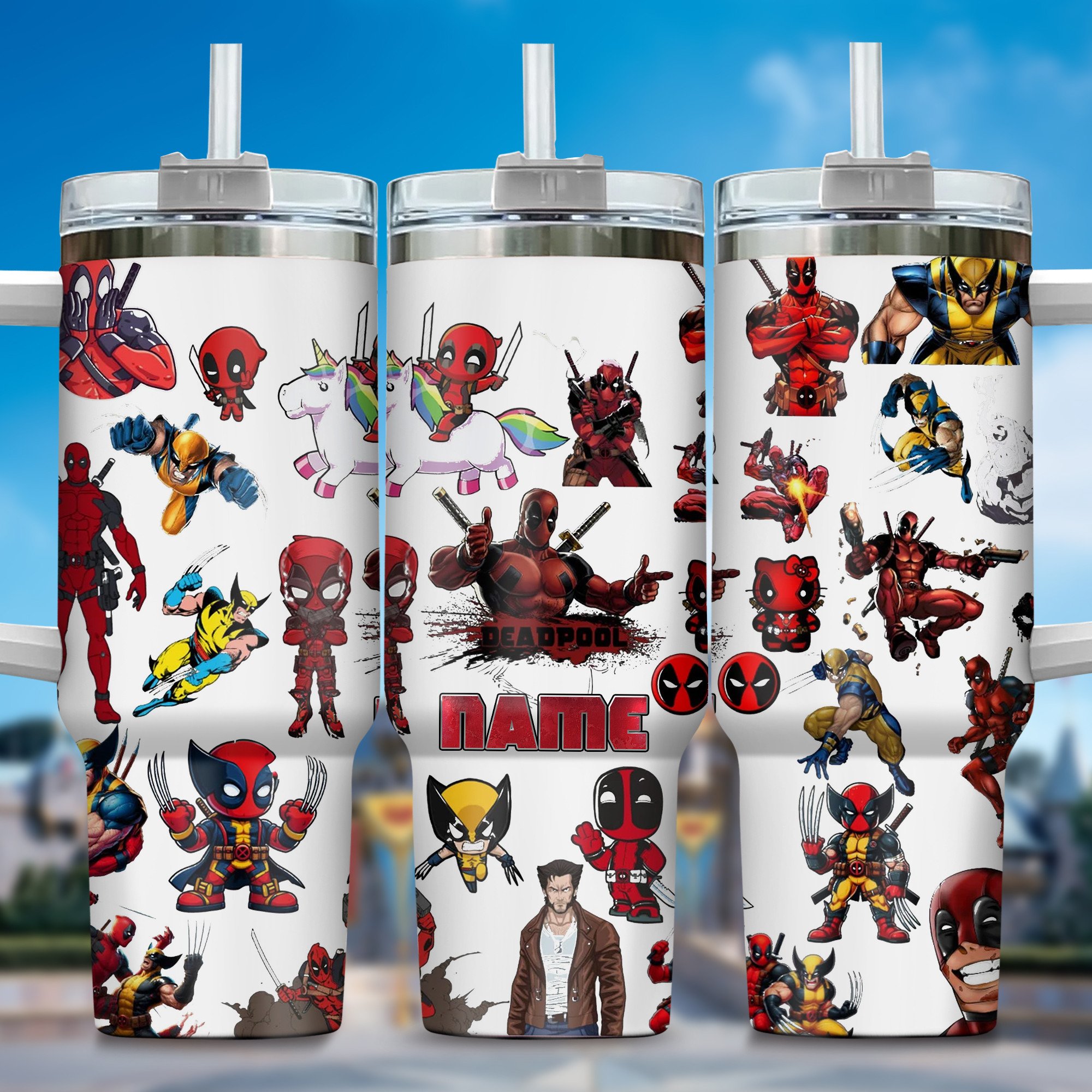 Deadpool Wolverine Movies Custom Stanley Quencher 40oz Stainless Steel Tumbler With Handle