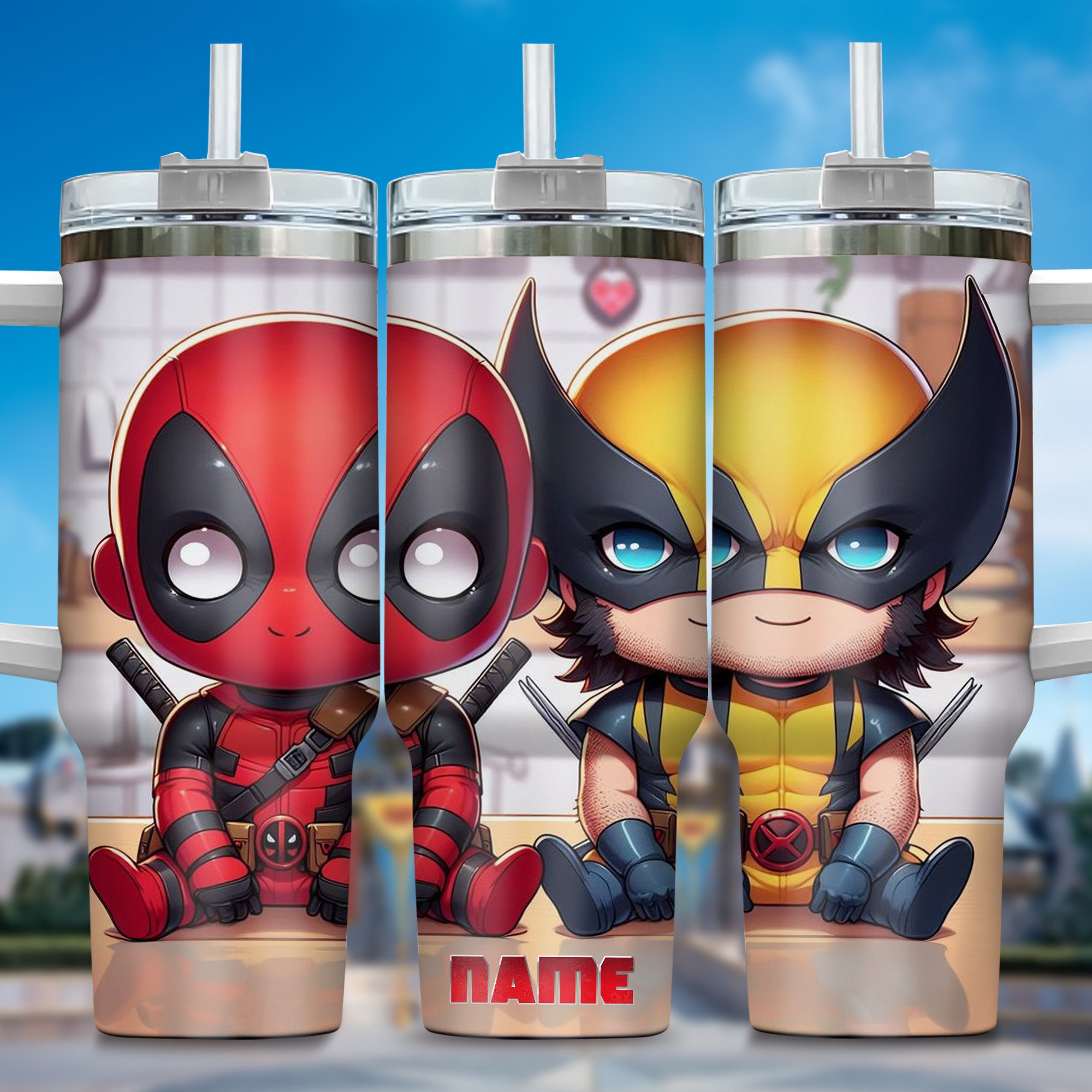 Deadpool Wolverine Movies Custom Stanley Quencher 40oz Stainless Steel Tumbler With Handle