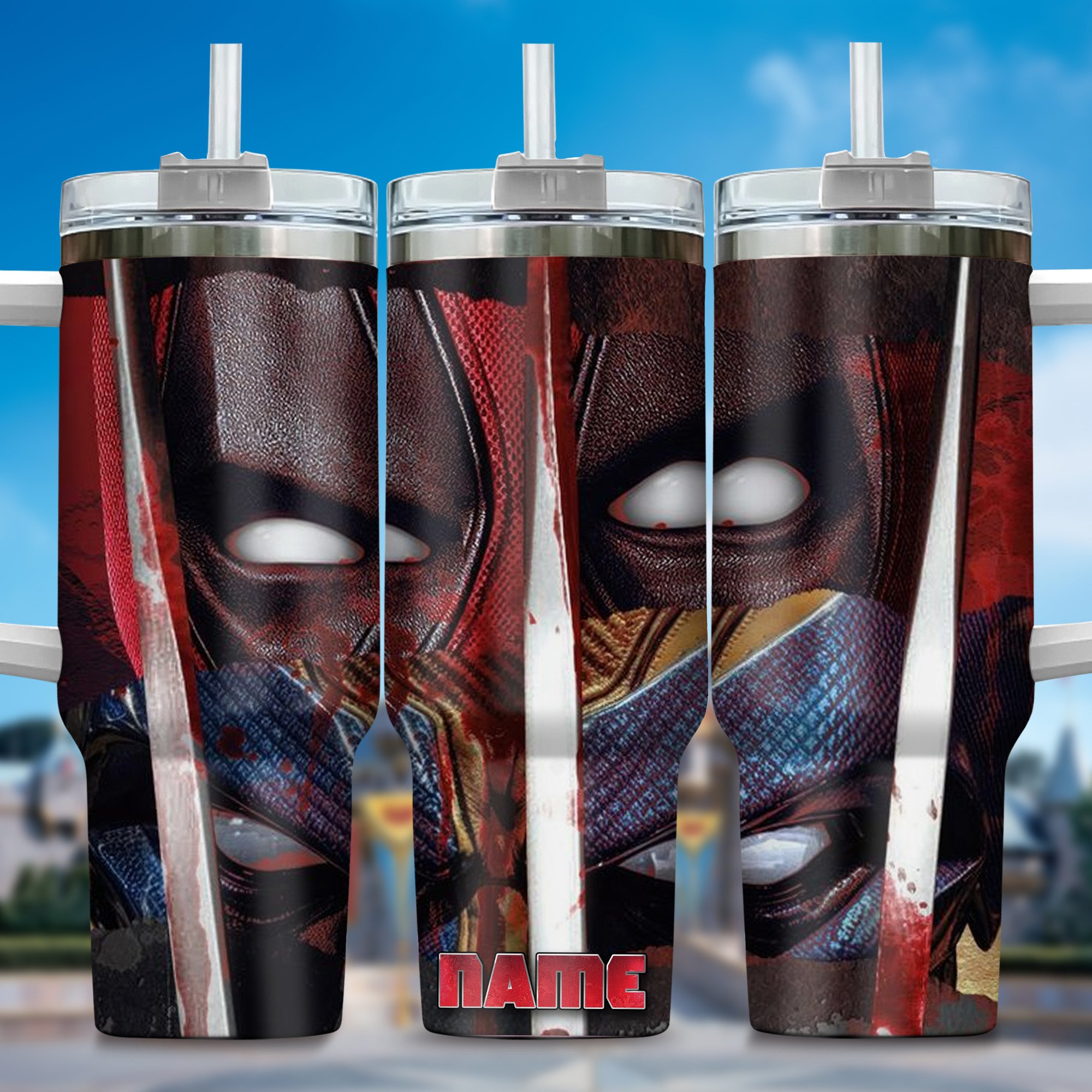 Deadpool Wolverine Movies Custom Stanley Quencher 40oz Stainless Steel Tumbler With Handle