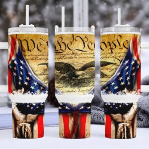 Declaration of Independence American Flag Custom Stanley Quencher 40oz Stainless Steel Tumbler With Handle