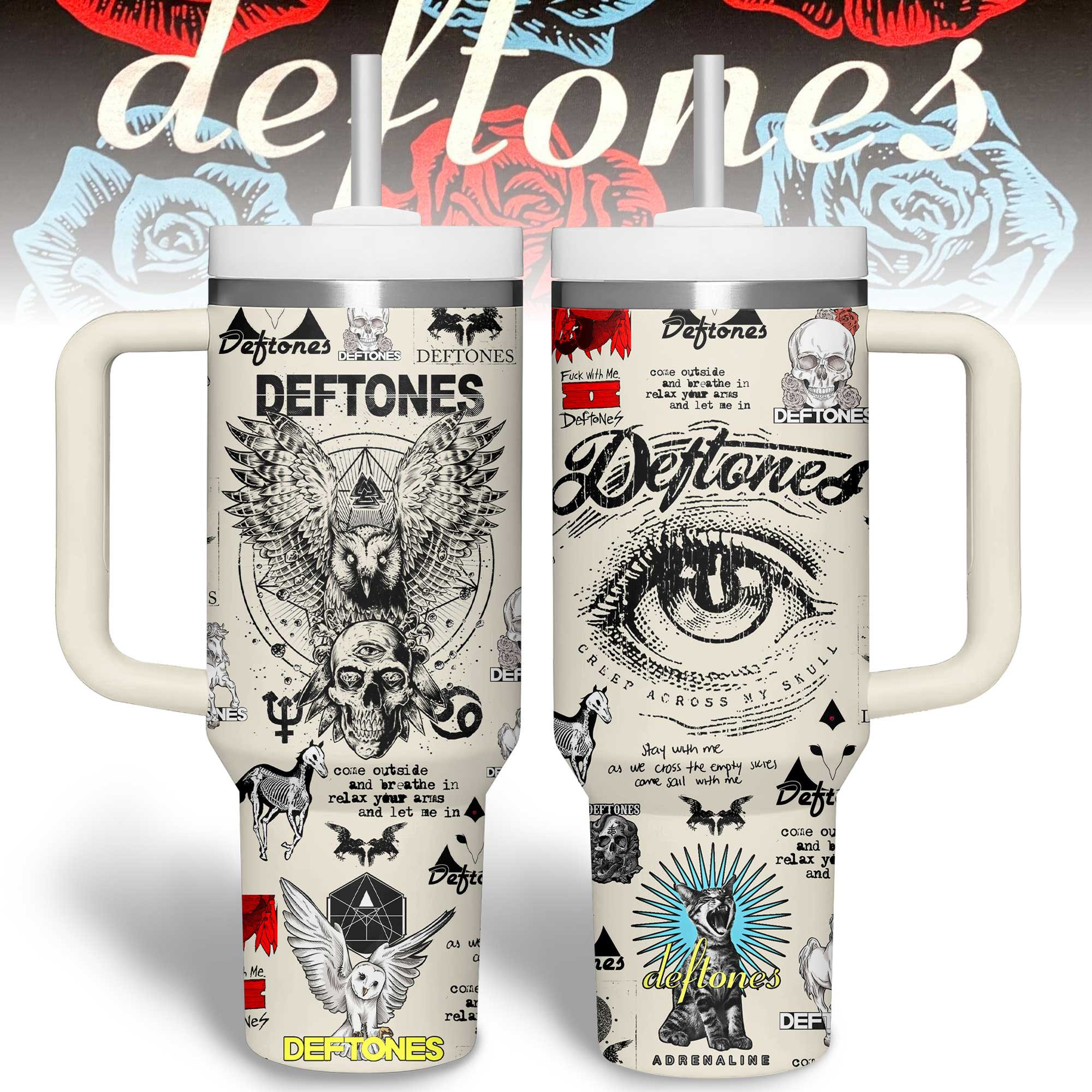 Deftones Music Custom Stanley Quencher 40oz Stainless Steel Tumbler With Handle