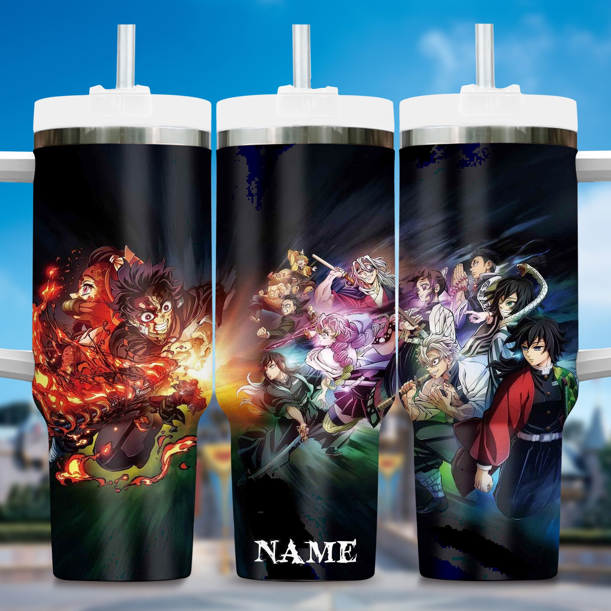 Demon Slayer Anime Custom Stanley Quencher 40oz Stainless Steel Tumbler With Handle