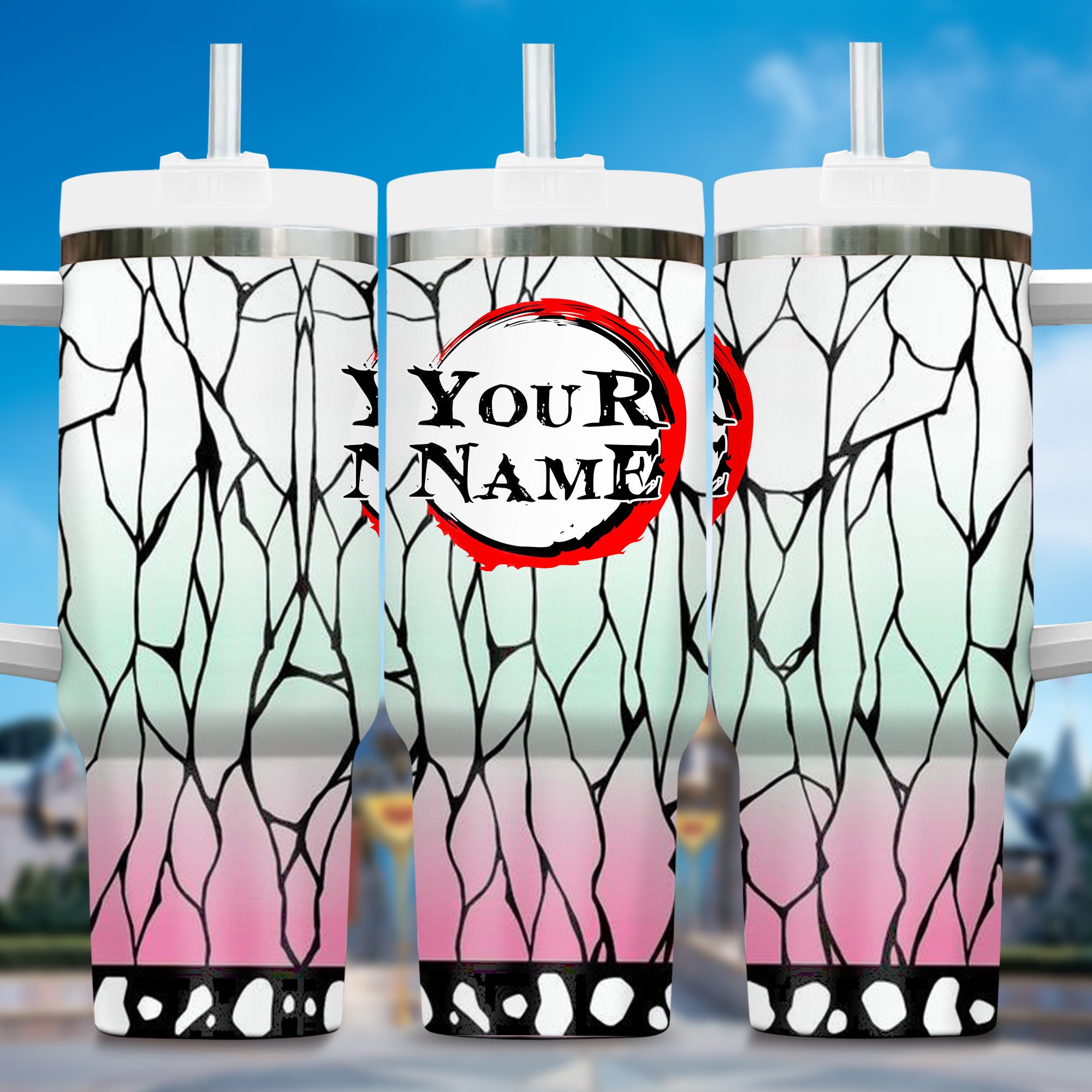 Demon Slayer Anime Custom Stanley Quencher 40oz Stainless Steel Tumbler With Handle