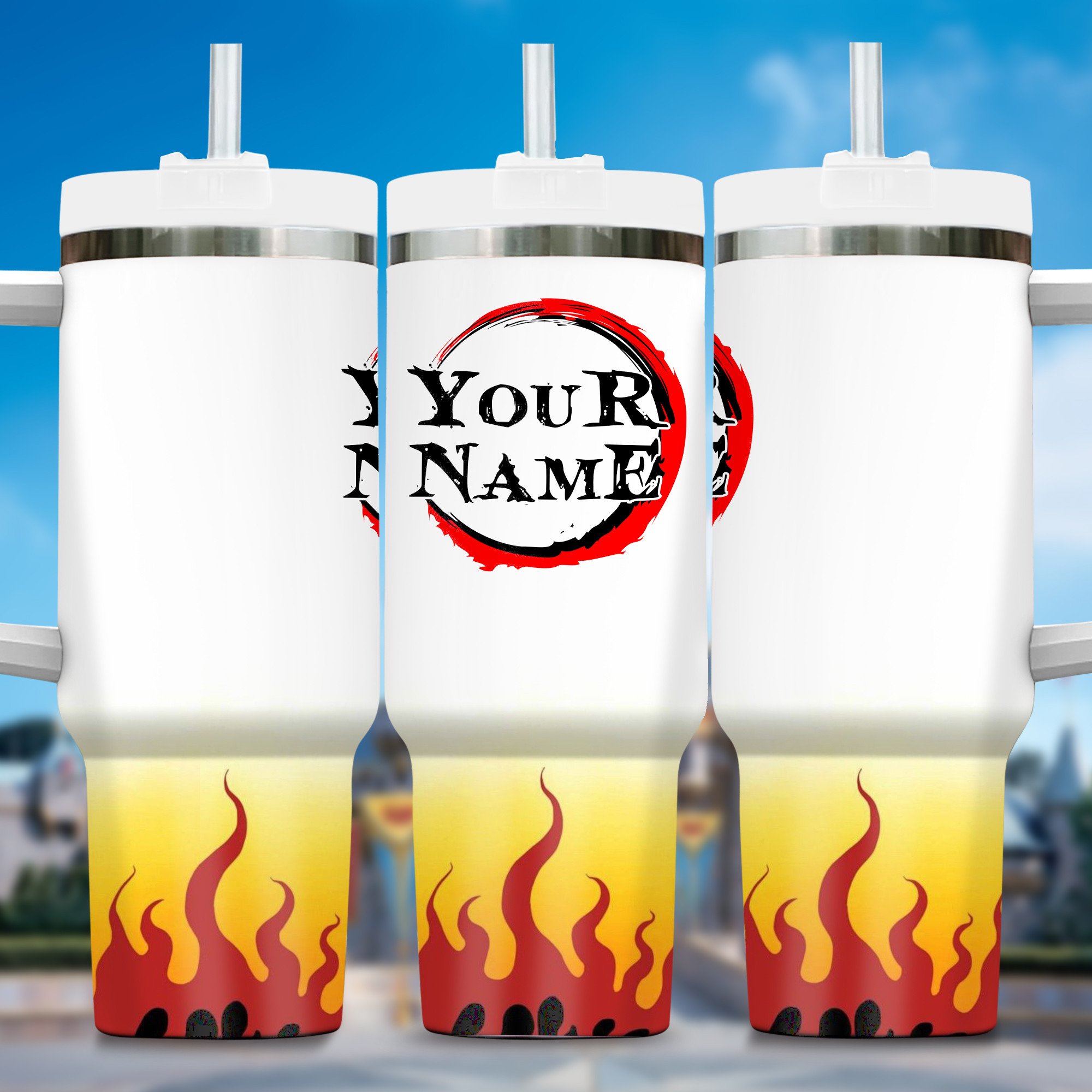 Demon Slayer Anime Custom Stanley Quencher 40oz Stainless Steel Tumbler With Handle
