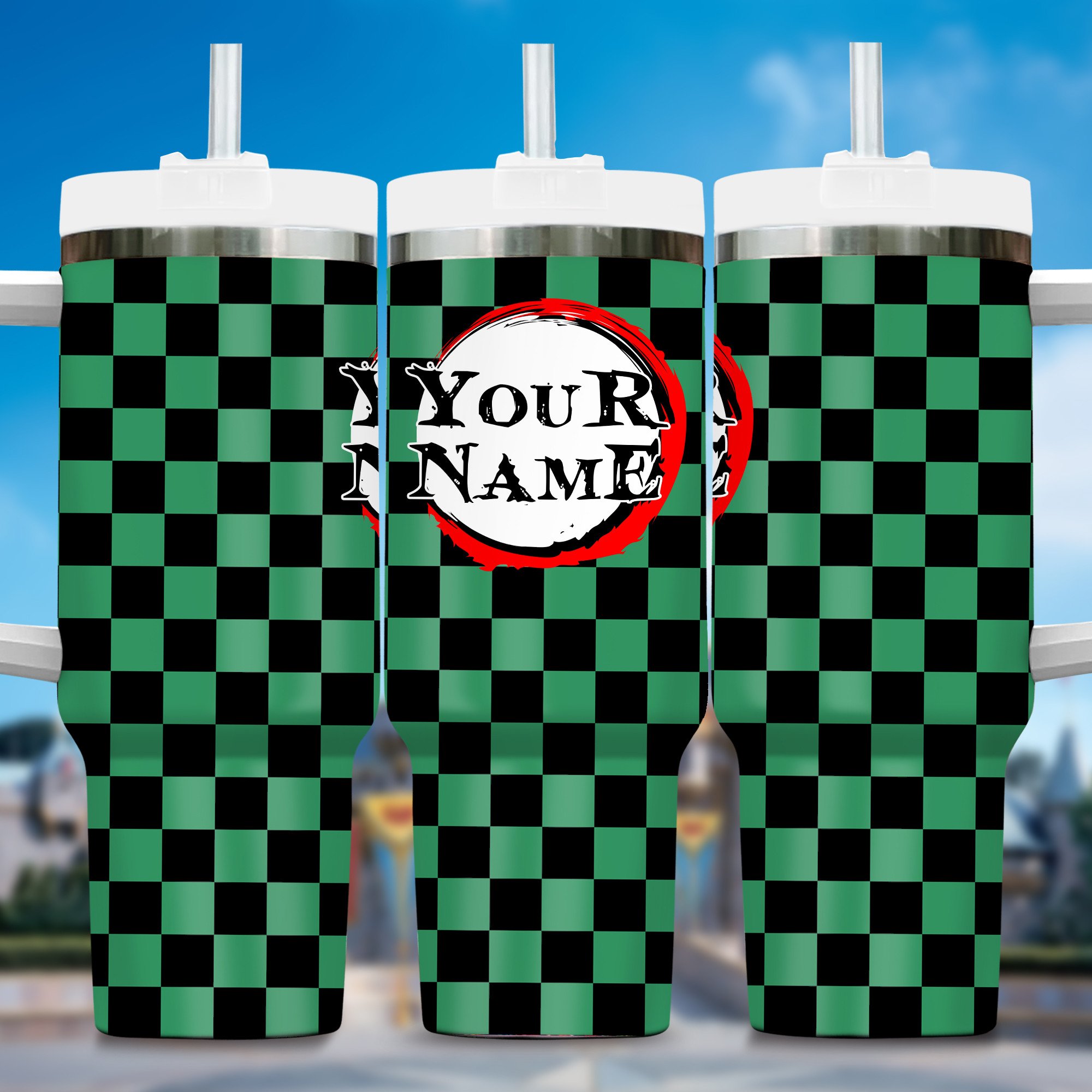Demon Slayer Anime Custom Stanley Quencher 40oz Stainless Steel Tumbler With Handle