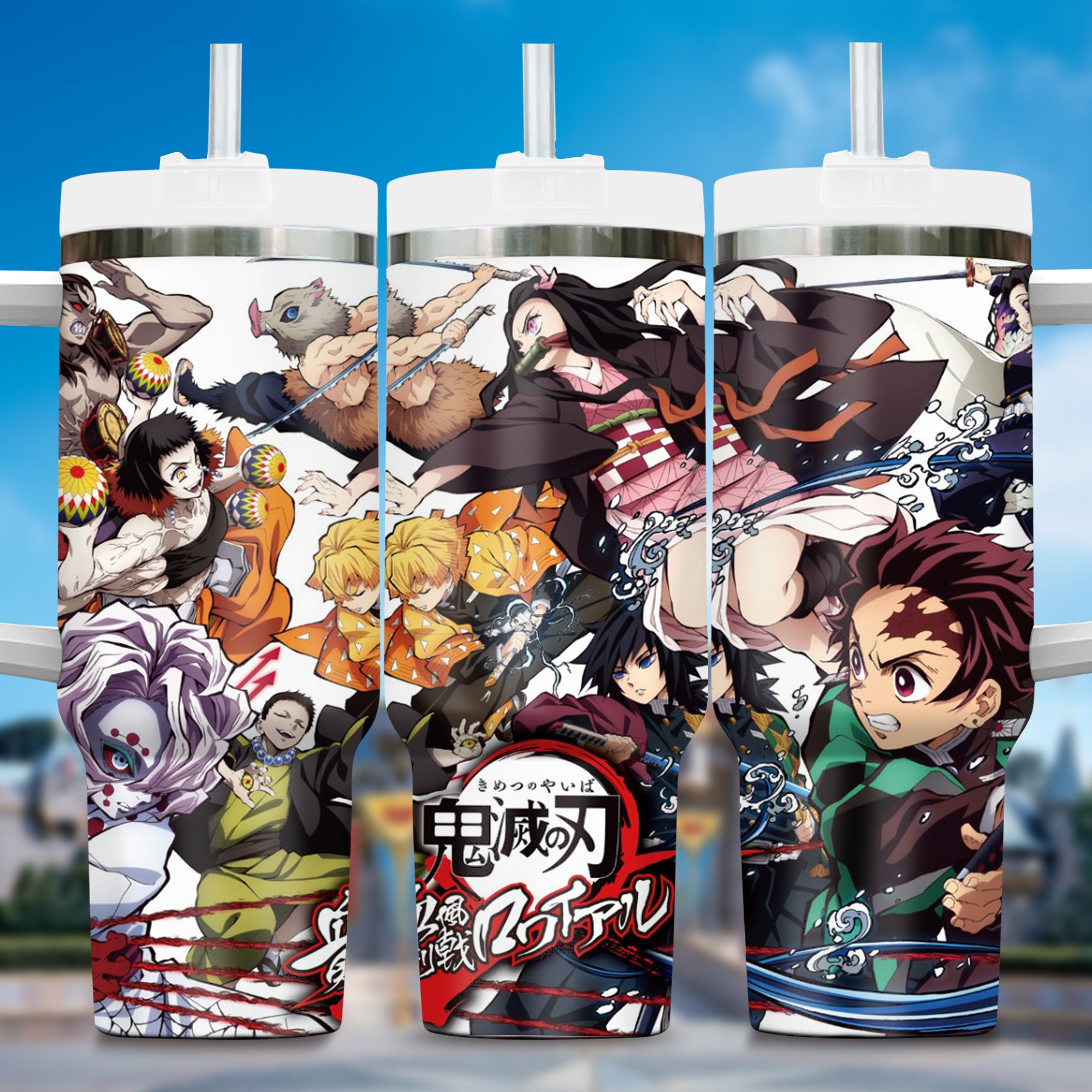 Demon Slayer Anime Kimetsu no Yaiba Anime Custom Stanley Quencher 40oz Stainless Steel Tumbler With Handle