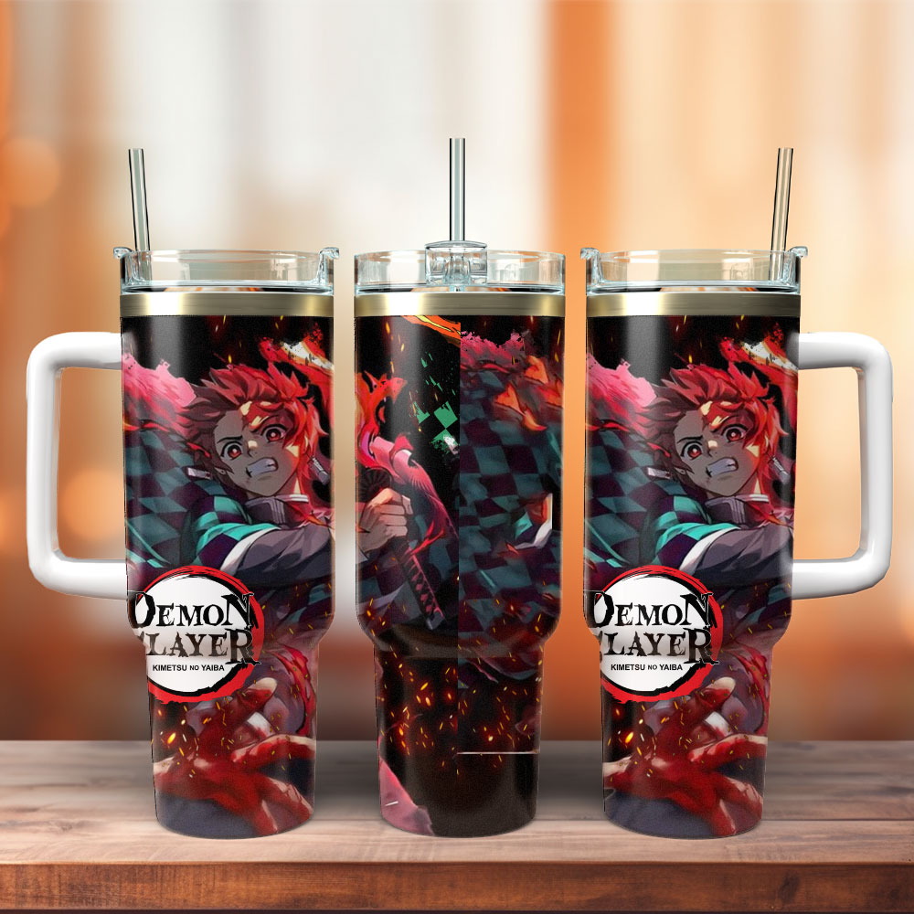 Demon Slayer TV Series Custom Stanley Quencher 40oz Stainless Steel Tumbler With Handle