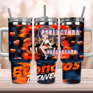 Denver Broncos Custom Stanley Quencher 40oz Stainless Steel Tumbler With Handle