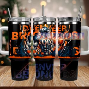 Denver Broncos Custom Stanley Quencher 40oz Stainless Steel Tumbler With Handle